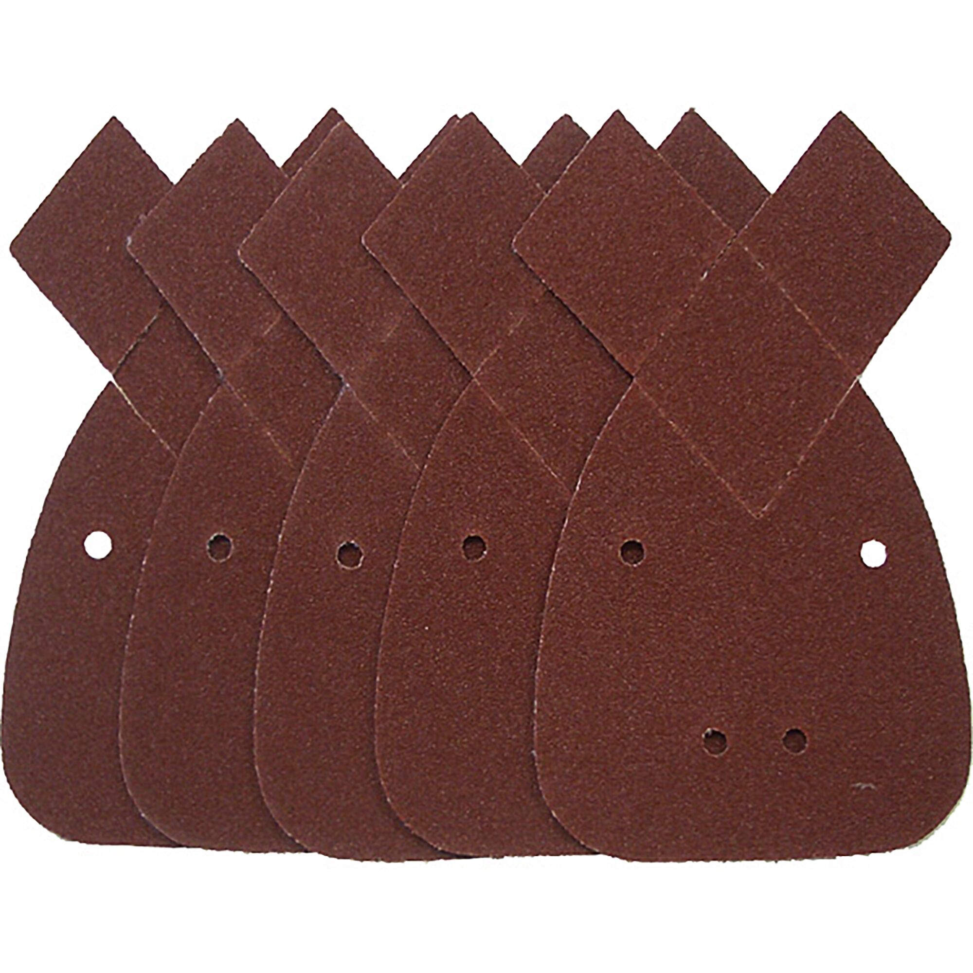 BLACKDECKER 74-586GA brown triangular sanding sheets set, six pieces, shown from front on white background.