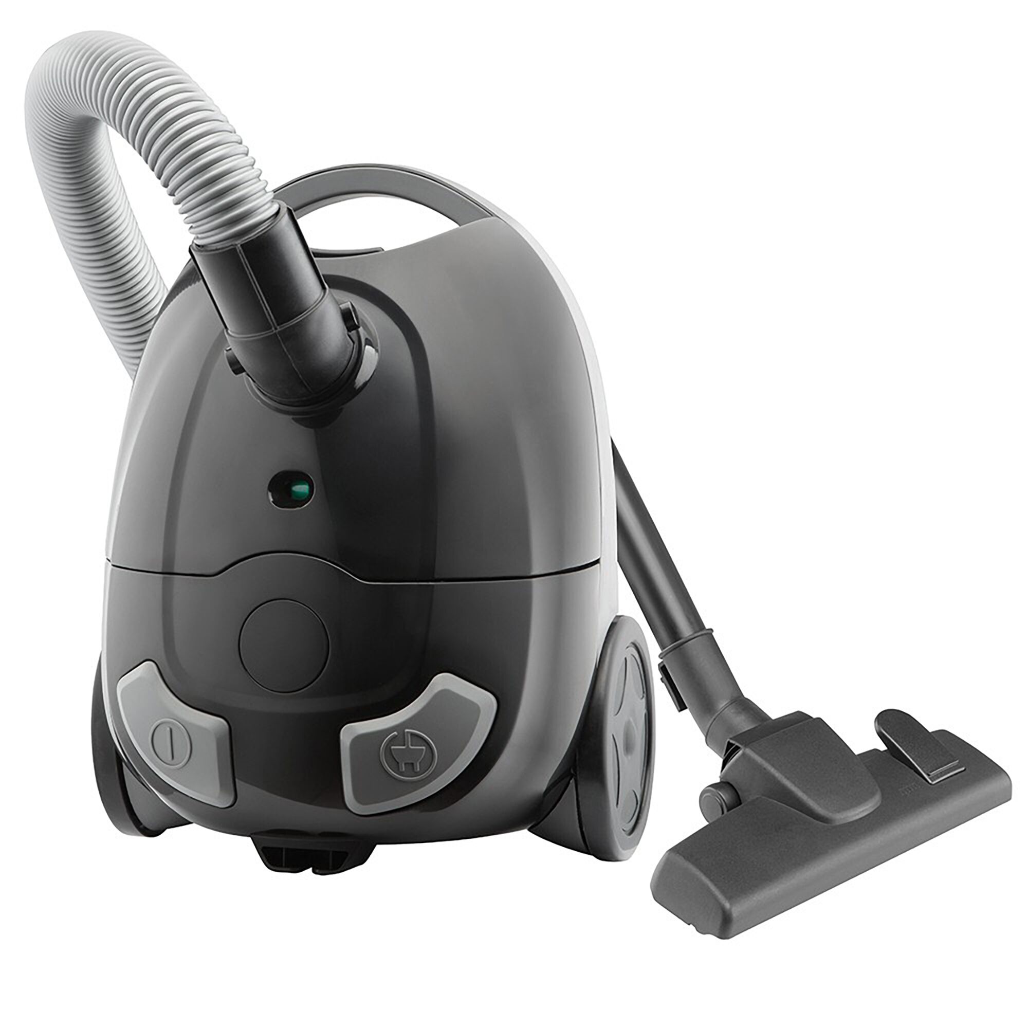 BLACKDECKER A2B650 canister vacuum cleaner in black, photographed from front angle on white background.