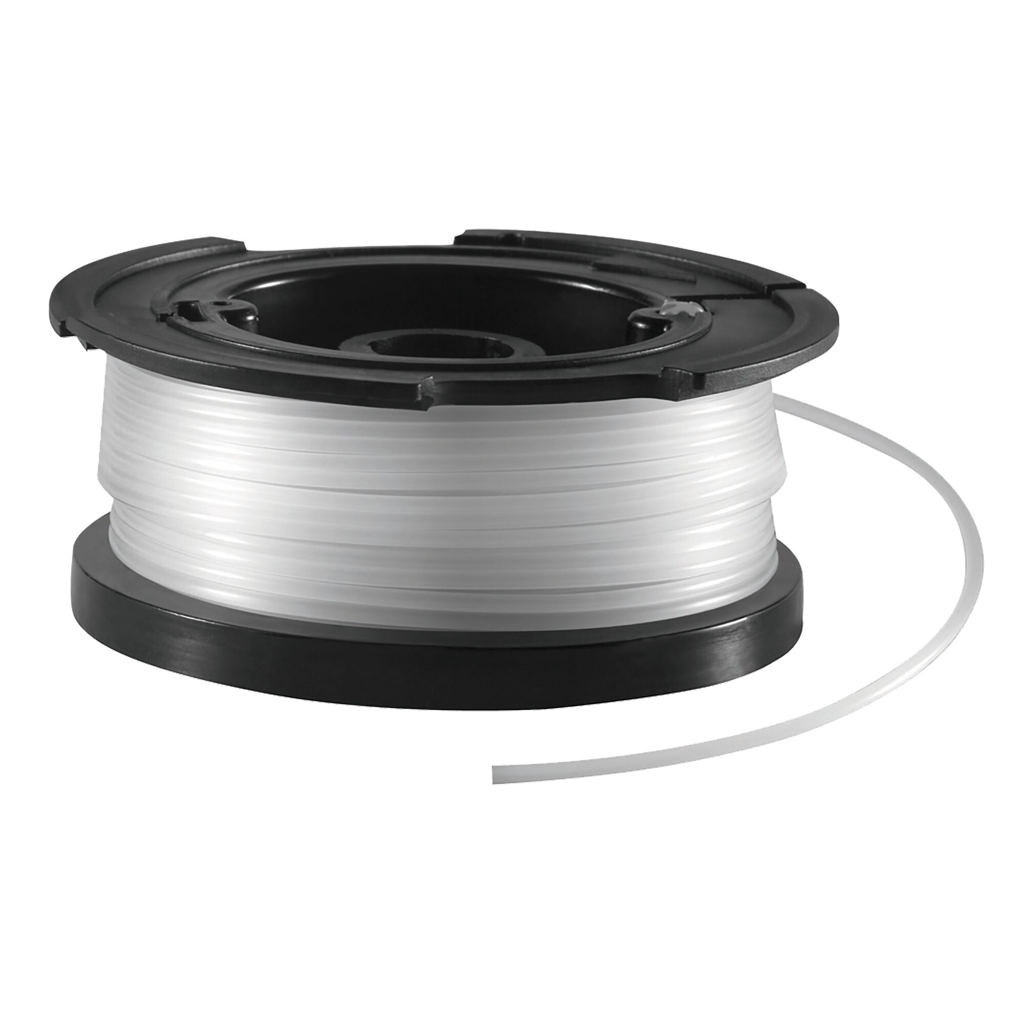 A spool of clear trimmer line with a black plastic reel, suitable for garden or lawn maintenance equipment.