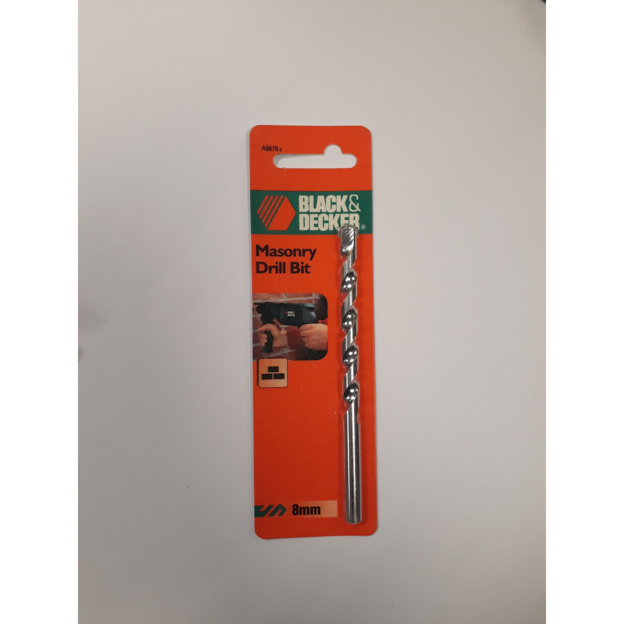 BLACKDECKER A8678 masonry drill bit 8mm in retail packaging, photo on white background.