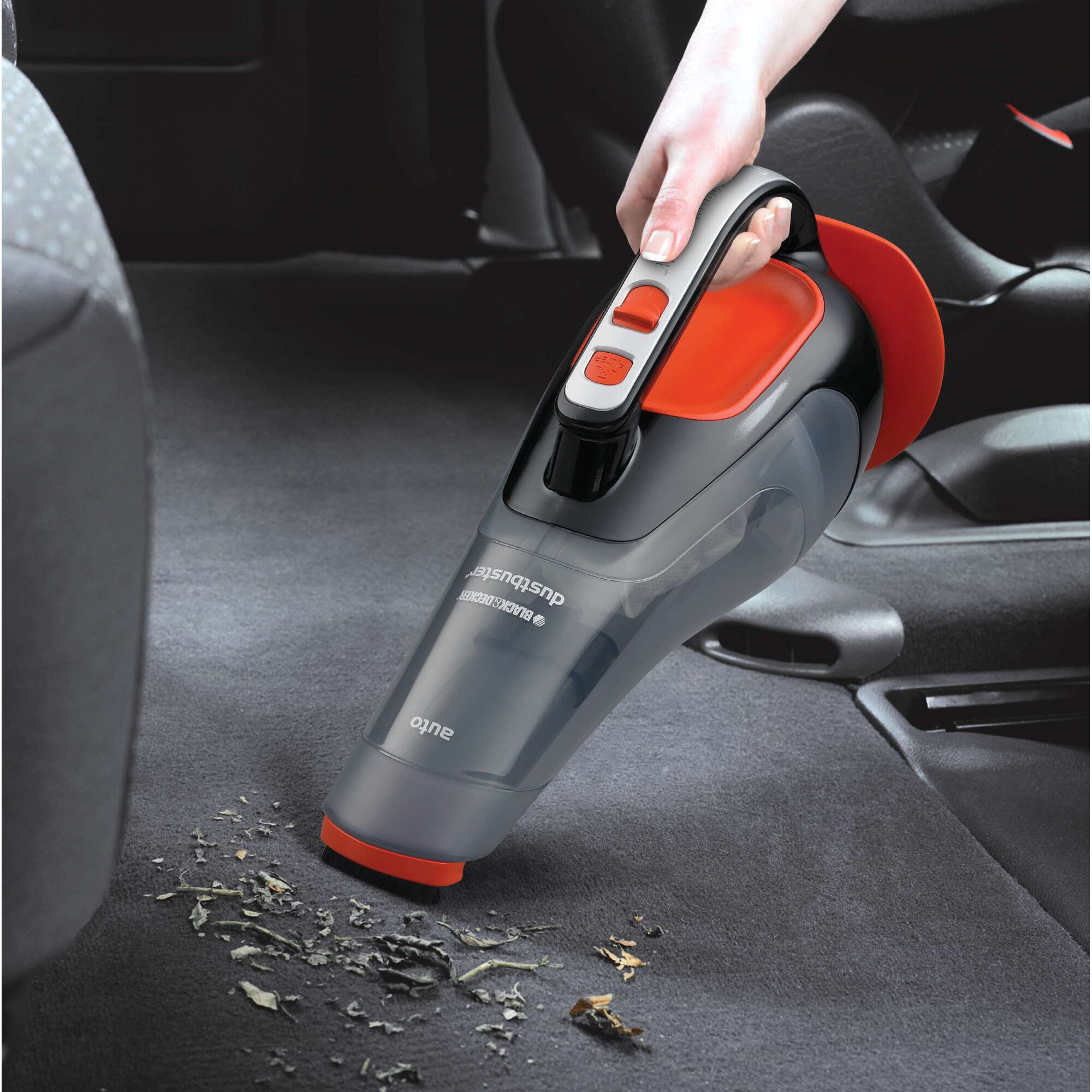 BLACK+DECKER ADV1210 handheld vacuum cleaning car floor, black and orange device, SKU ADV1210.