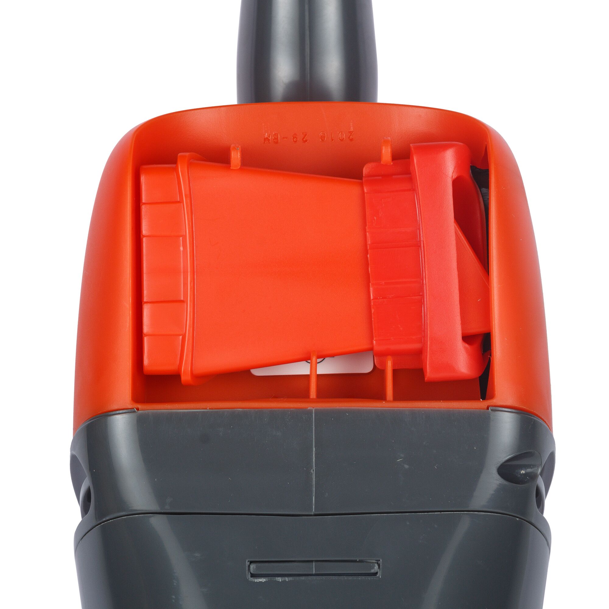 BLACKDECKER AV1205 handheld vacuum cleaner top view, orange and black casing.