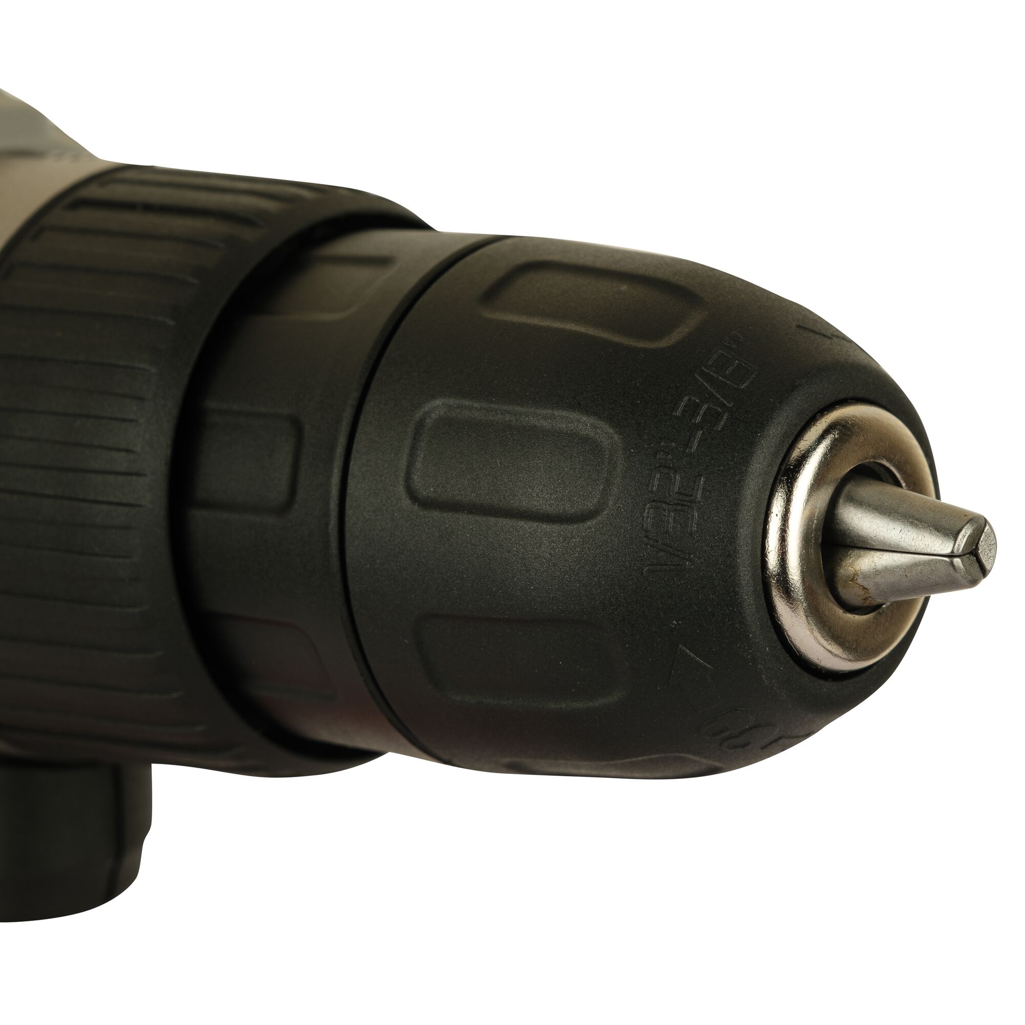 Close-up photo of a hand adjusting the speed switch on a BLACK+DECKER drill BCD003C1, showing brand label.