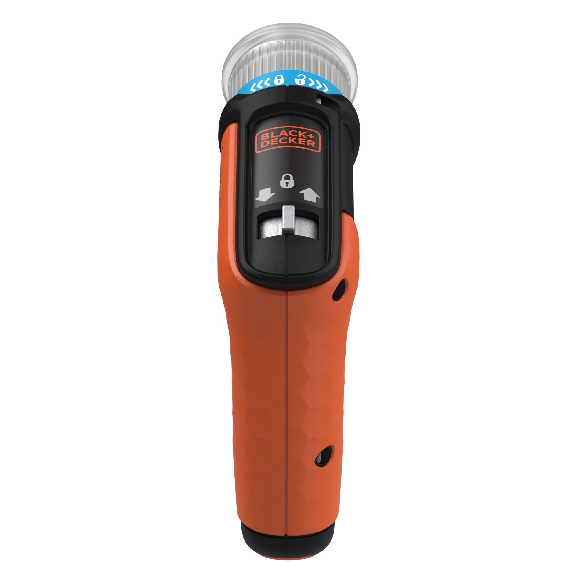 BLACK+DECKER BCRTA601 orange and black rotary tool front angle on white background.