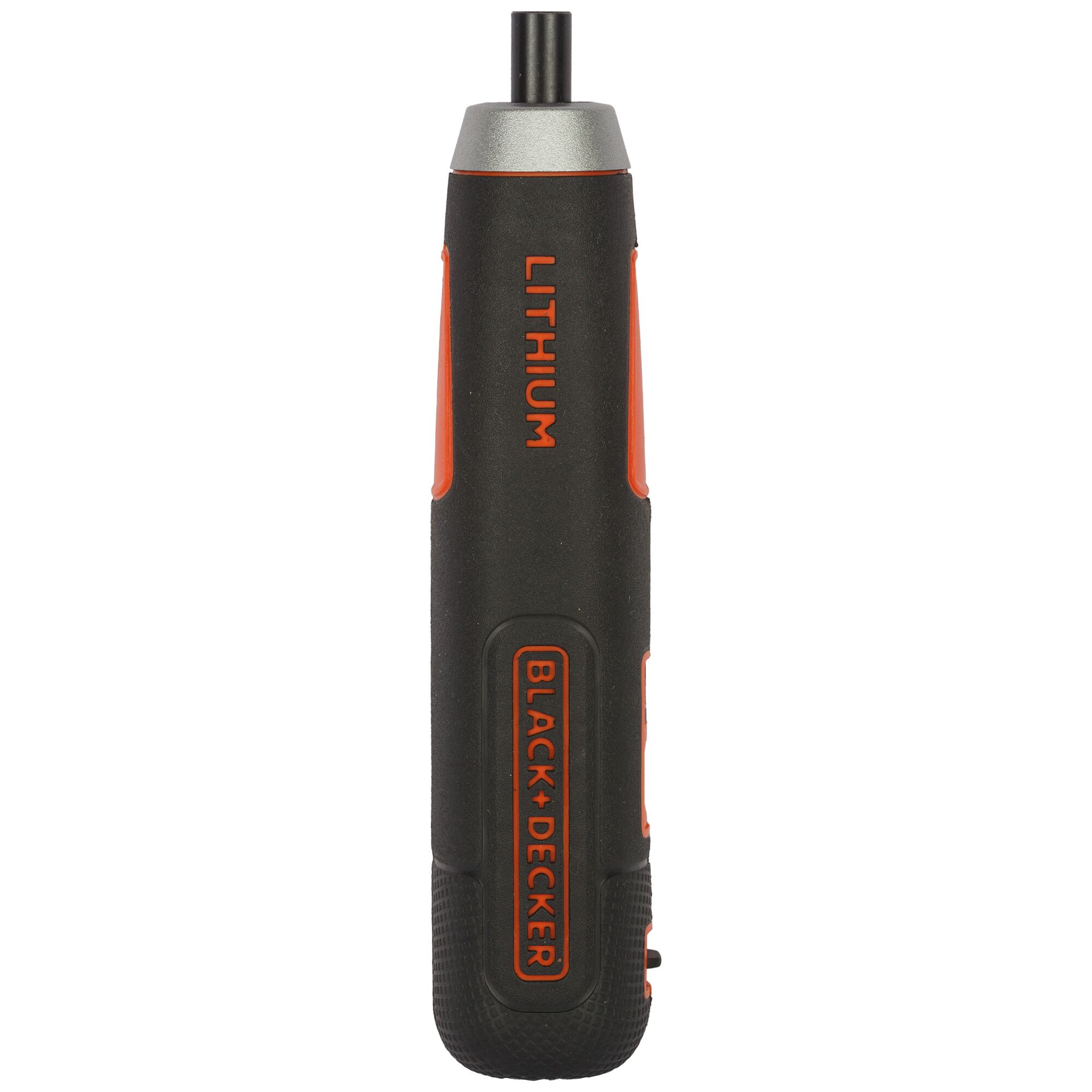 BLACKDECKER BD40K27 lithium cordless screwdriver, front angle, black and orange design, white background.