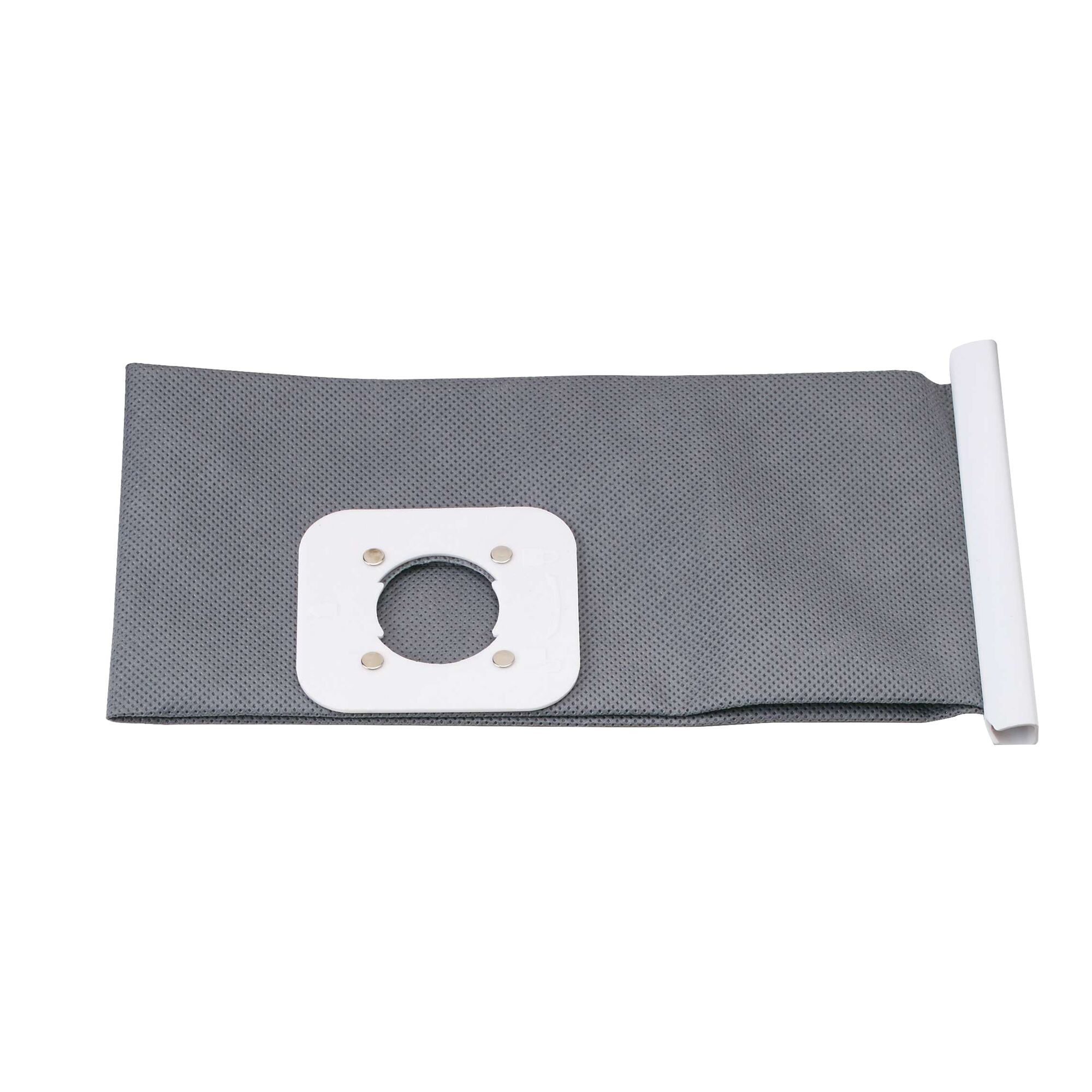 BLACKDECKER BDWD25 gray vacuum dust bag with white mounting plate, front angle, on white background.