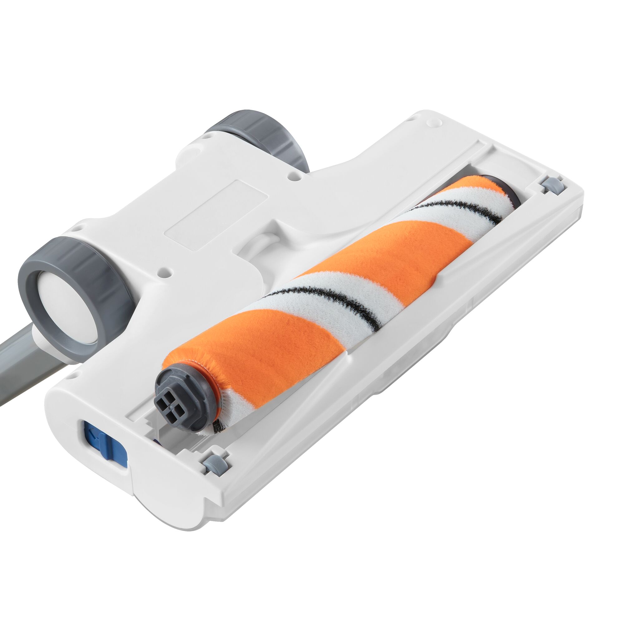 BLACKDECKER BHFEA420J vacuum cleaner head with orange and white brush roller, product side angle.