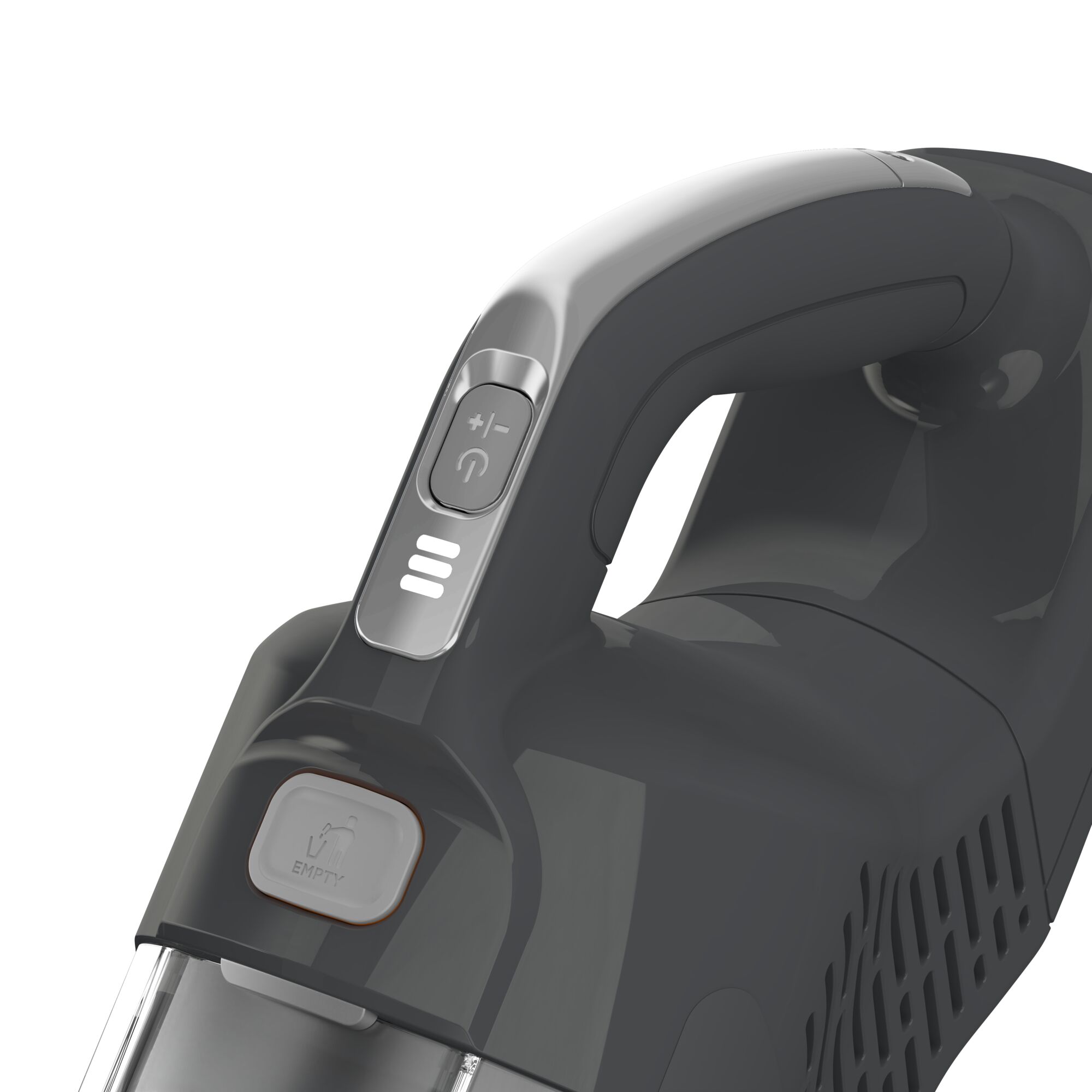 BLACKDECKER BHFEA520J handheld vacuum handle and control buttons, close-up, white background