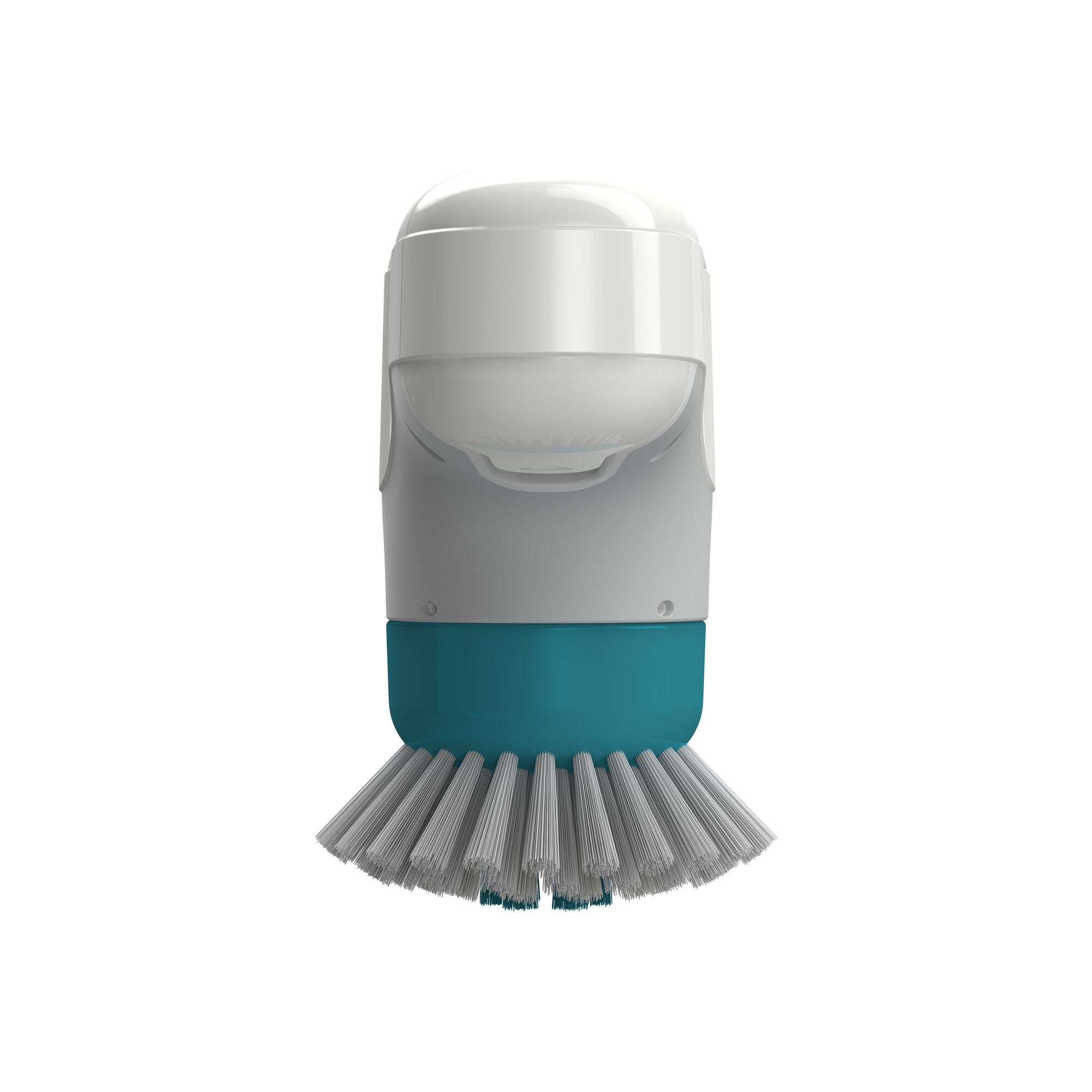 BLACK+DECKER BHPC130 handheld scrub brush, white and teal, front angle on white background.