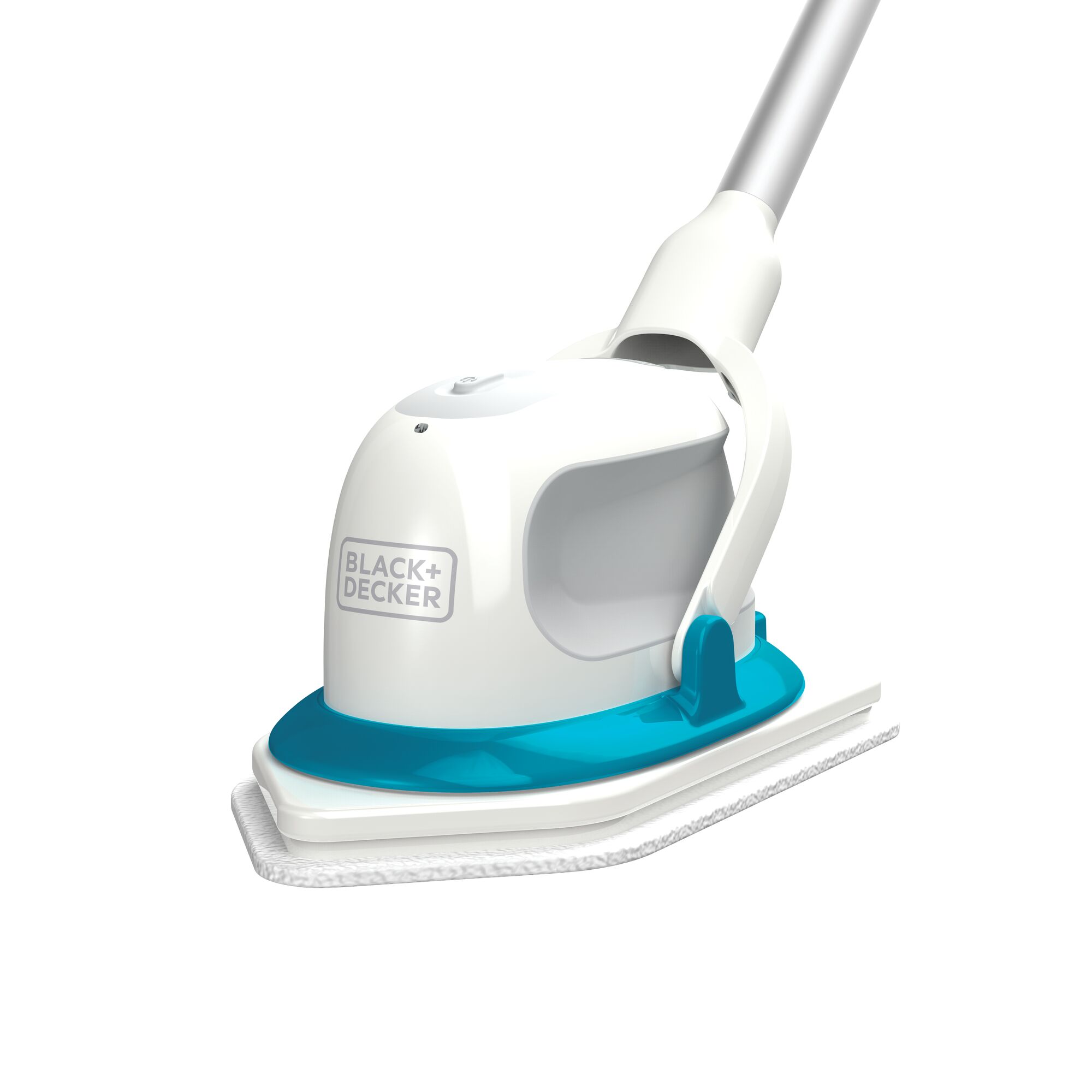BLACK+DECKER BHPC220 handheld scrubber with white and blue body, front angle on white background.