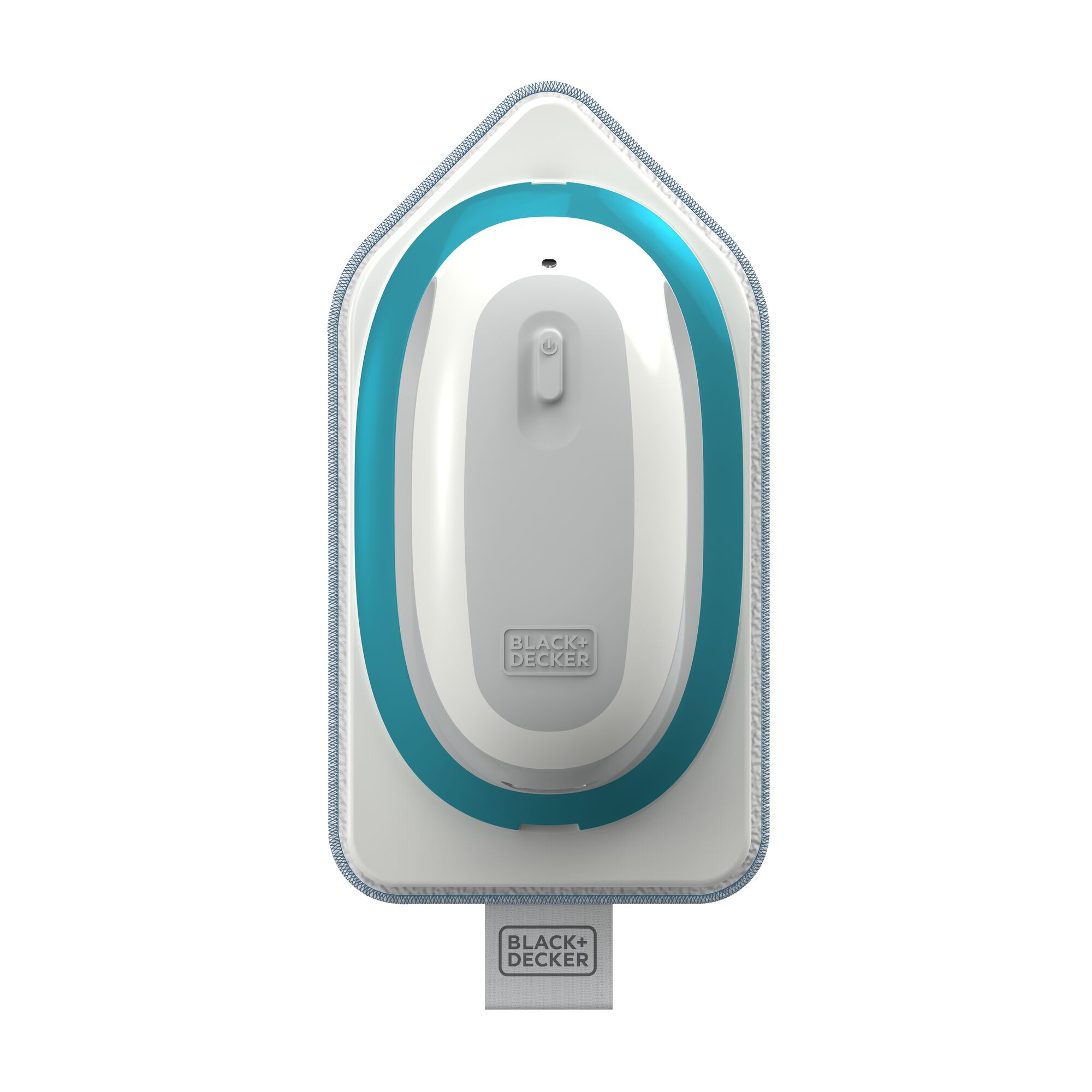 BLACKDECKER BHPC220 handheld cleaning tool, white and teal, top view on white background