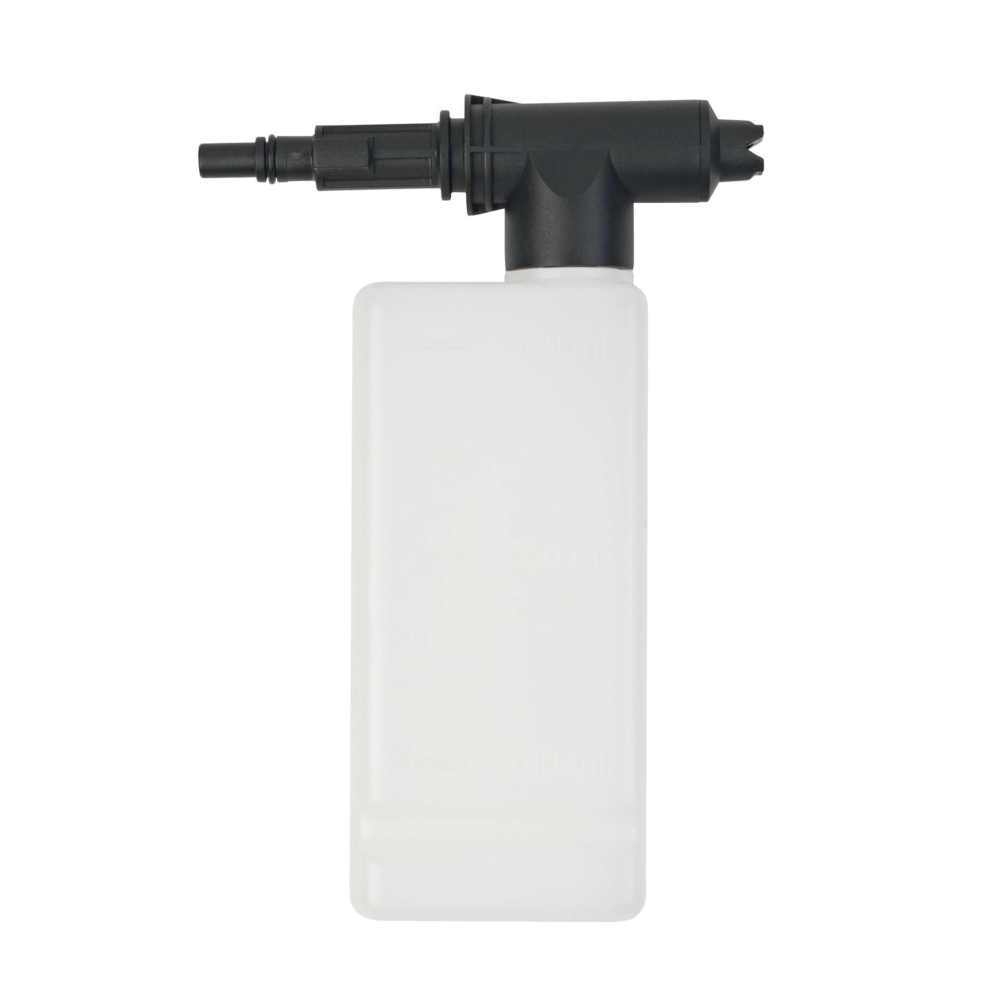 BLACKDECKER BW14 soap dispenser accessory, white plastic bottle with black nozzle, front angle.
