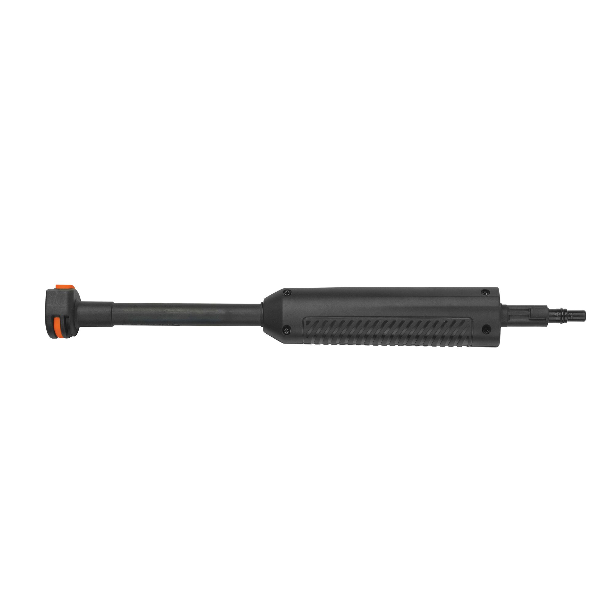 BLACKDECKER BW17 black pressure washer wand side view, textured grip and orange accent.