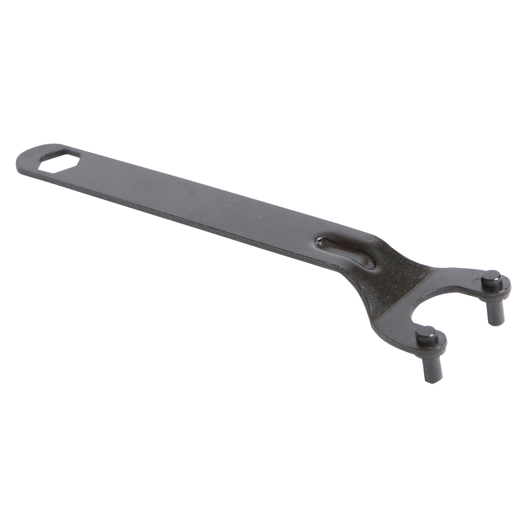 BLACKDECKER CS1004 pin spanner wrench, black metal, front angle on white background