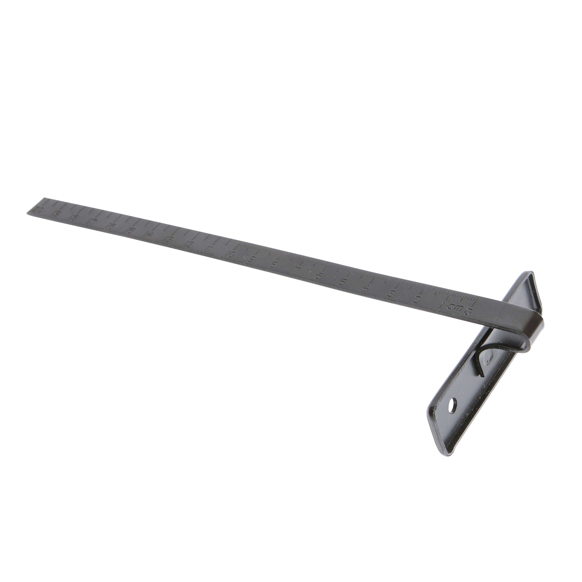 BLACKDECKER CS1004 steel measuring gauge, side angle, with ruler markings, on white background.
