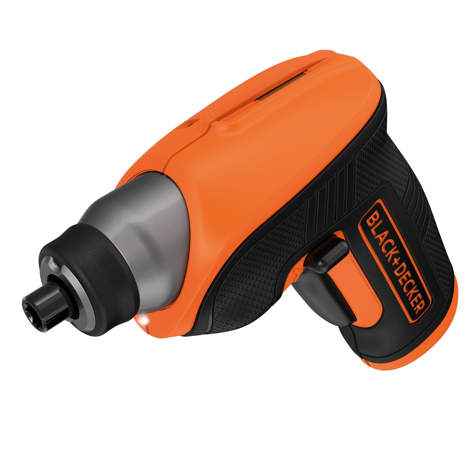 BLACK+DECKER CS3652LC cordless orange and black screwdriver, close-up angled photo on white background.