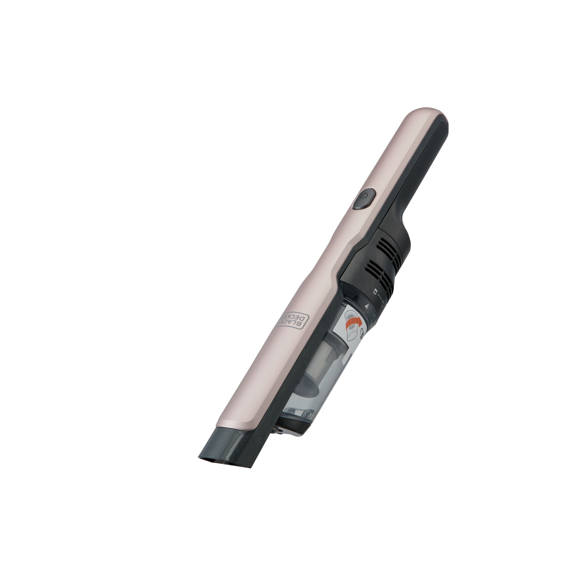 BLACKDECKER DVC320B24 handheld vacuum cleaner, rose gold finish, side angle on white background.