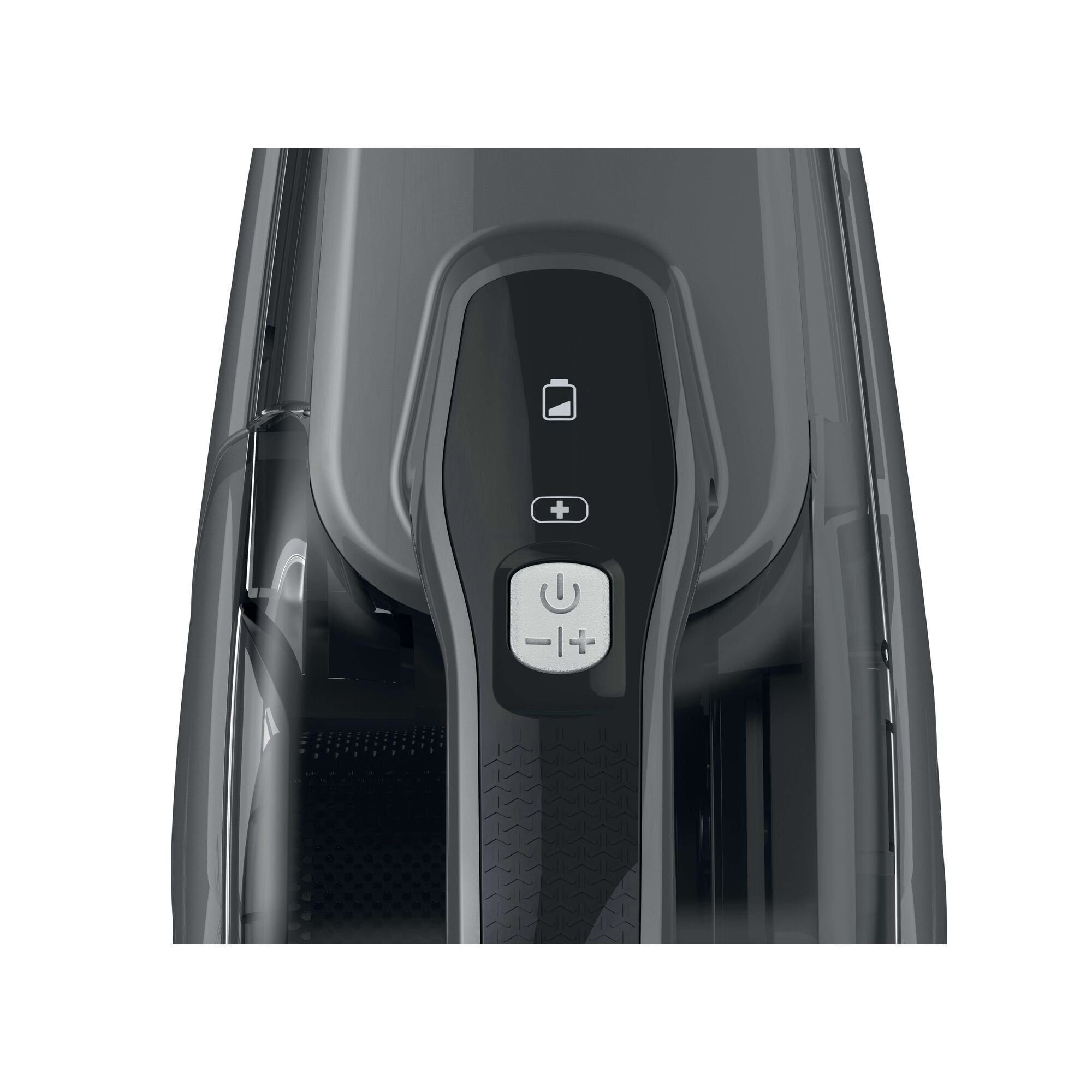 BLACKDECKER handheld vacuum DVJ215B top view showing control buttons and battery indicator.