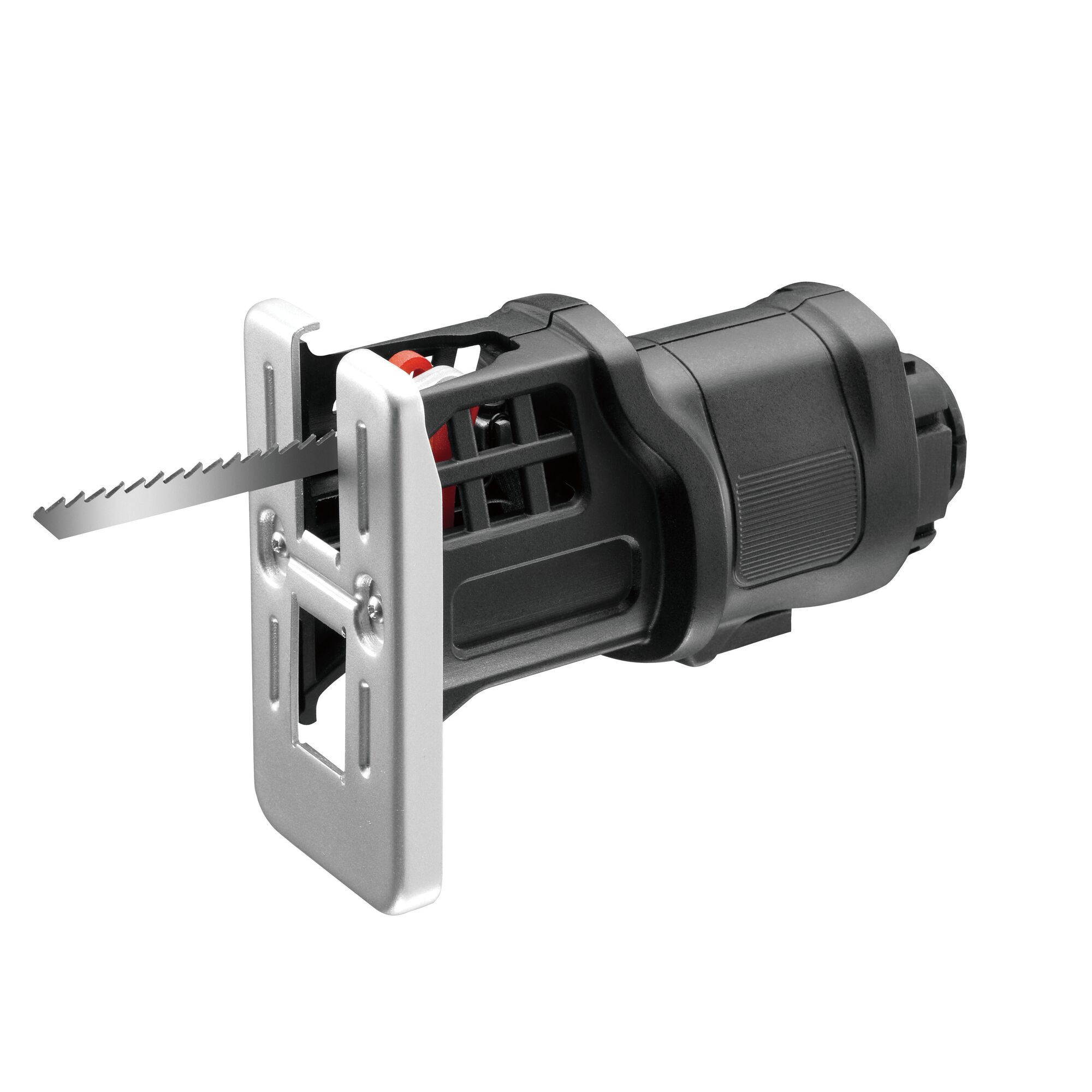 BLACKDECKER EJS183 compact reciprocating saw, front angle, black and silver design, photography category.