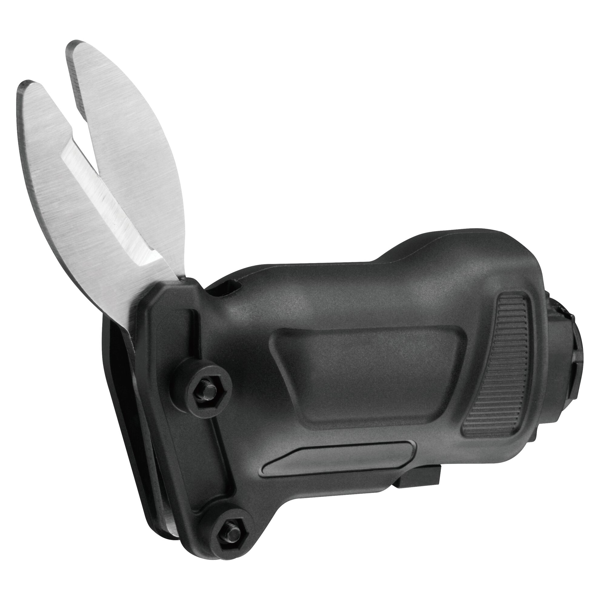 BLACKDECKER EMS183 black handheld electric shear tool side view on white background.