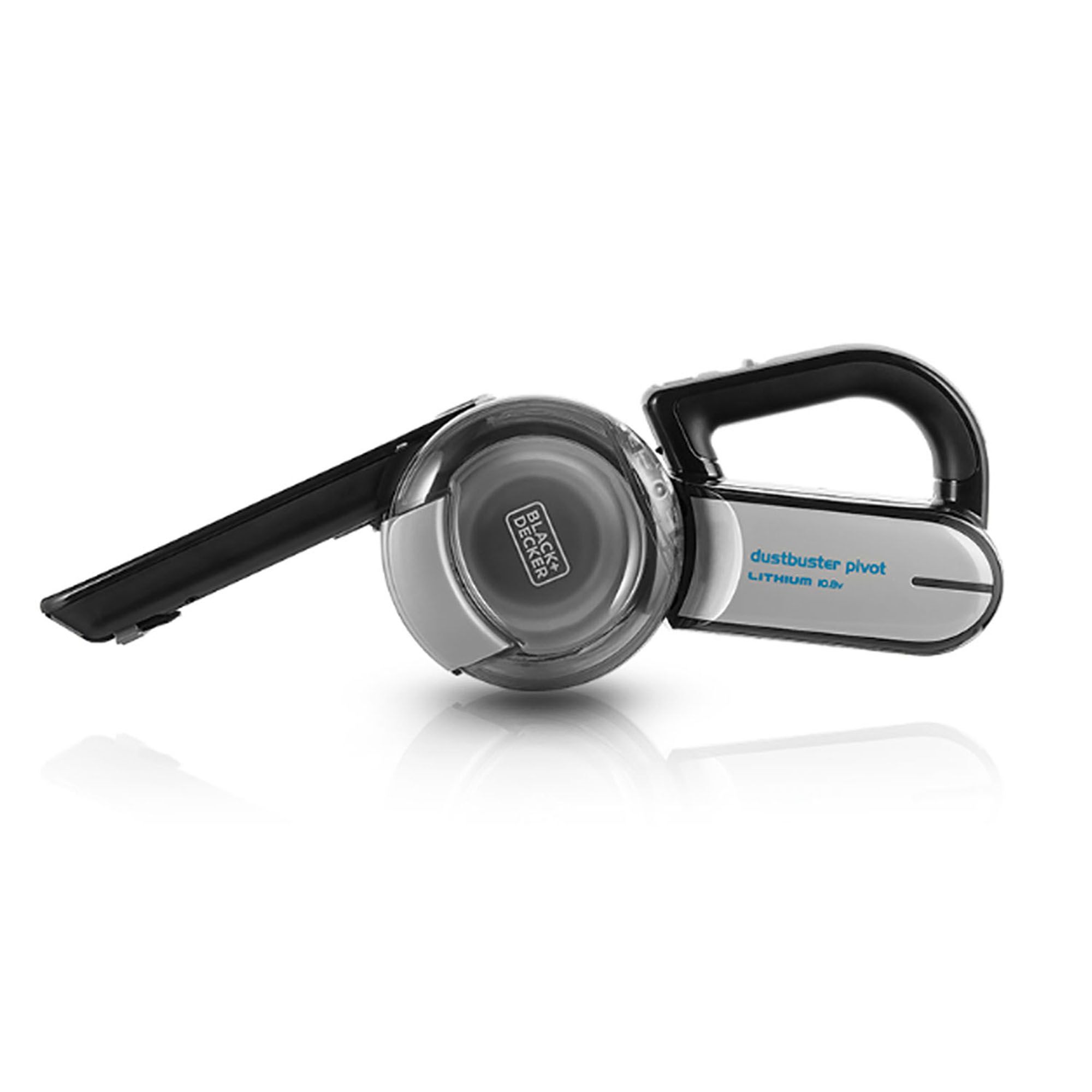 BLACKDECKER EPV1020BKA-KR handheld vacuum with pivoting nozzle, side angle on white background.