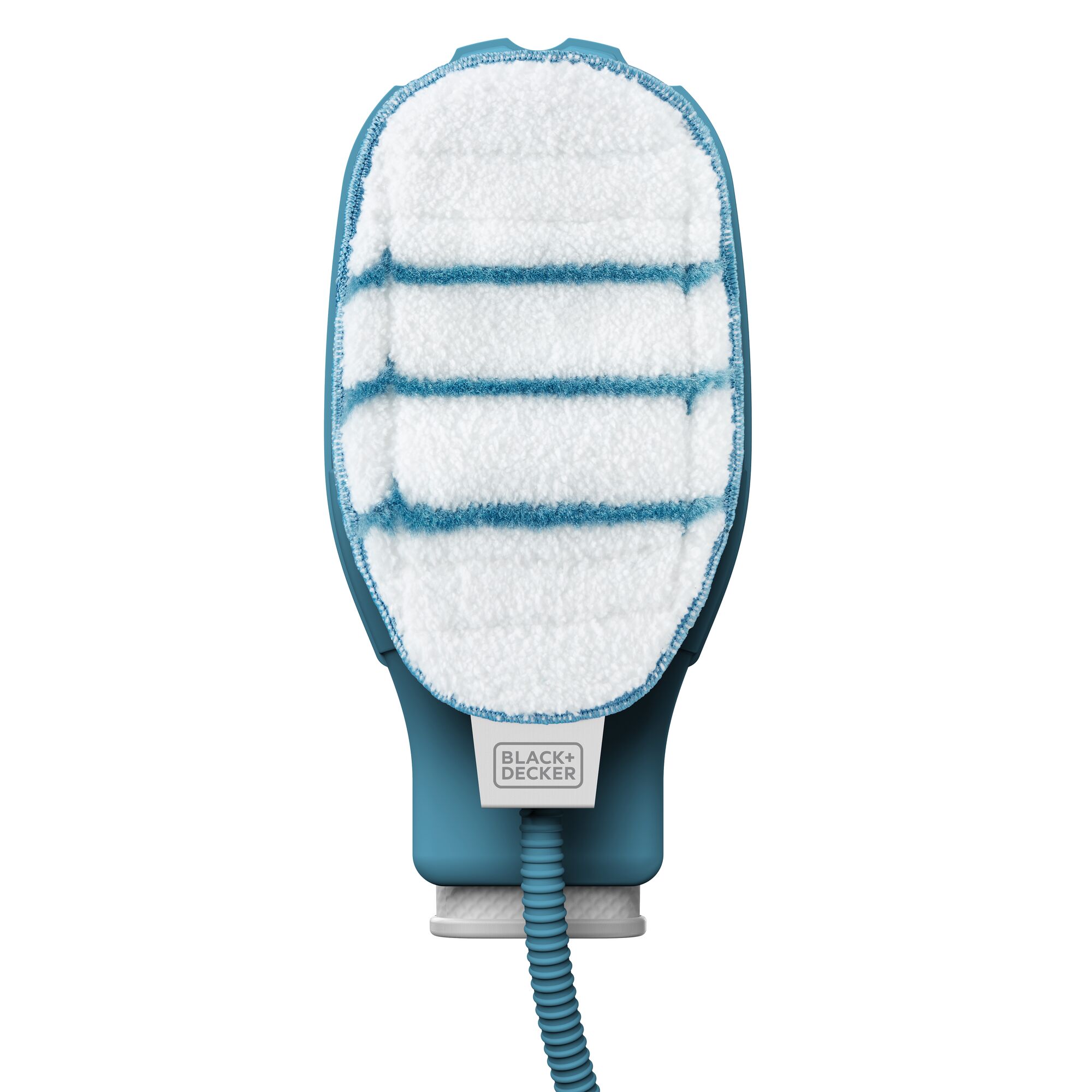 BLACK+DECKER FSH10SM steam cleaning mitt with white microfiber pad, front angle, photography.