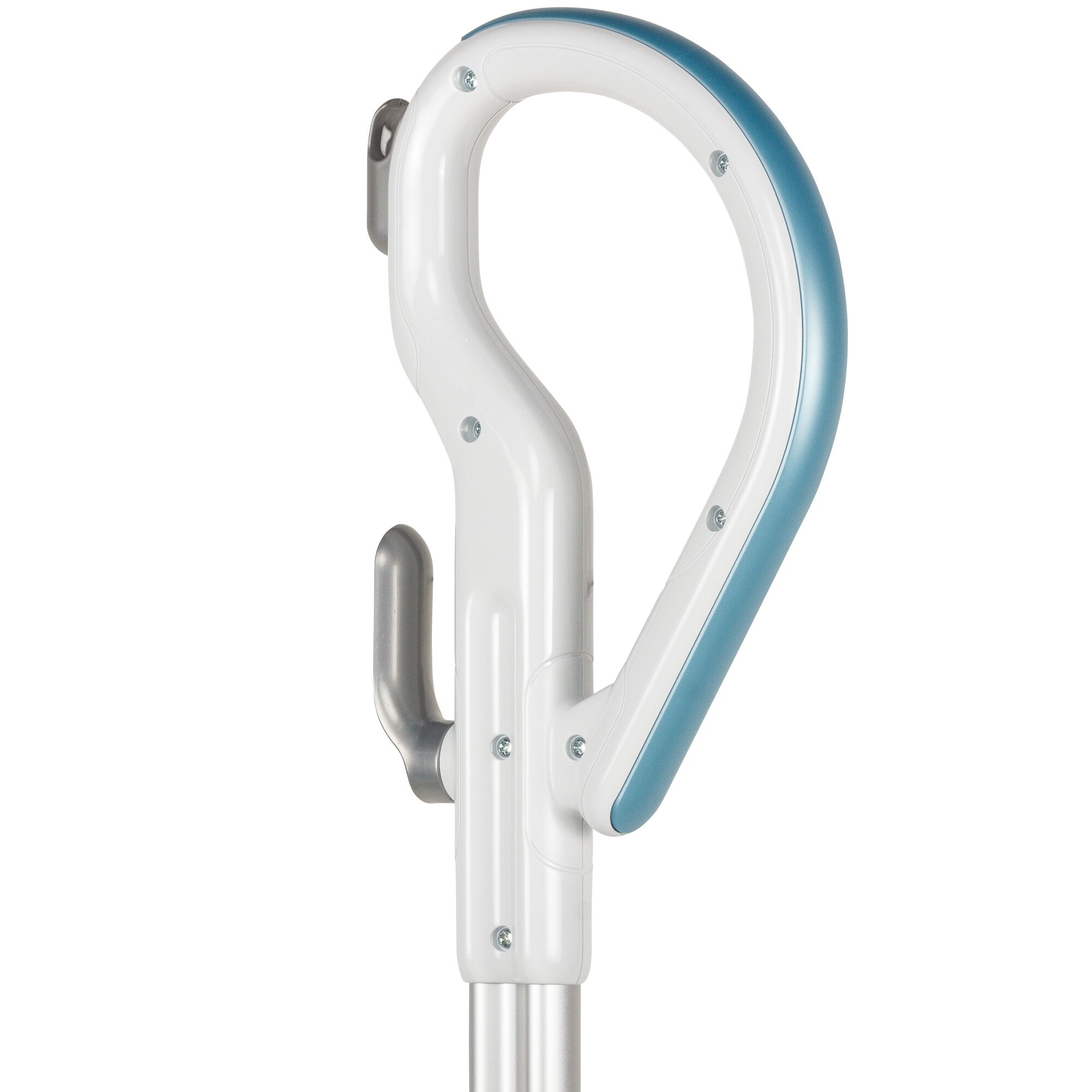BLACKDECKER FSM1620 steam mop handle with blue trim, close-up on white background.