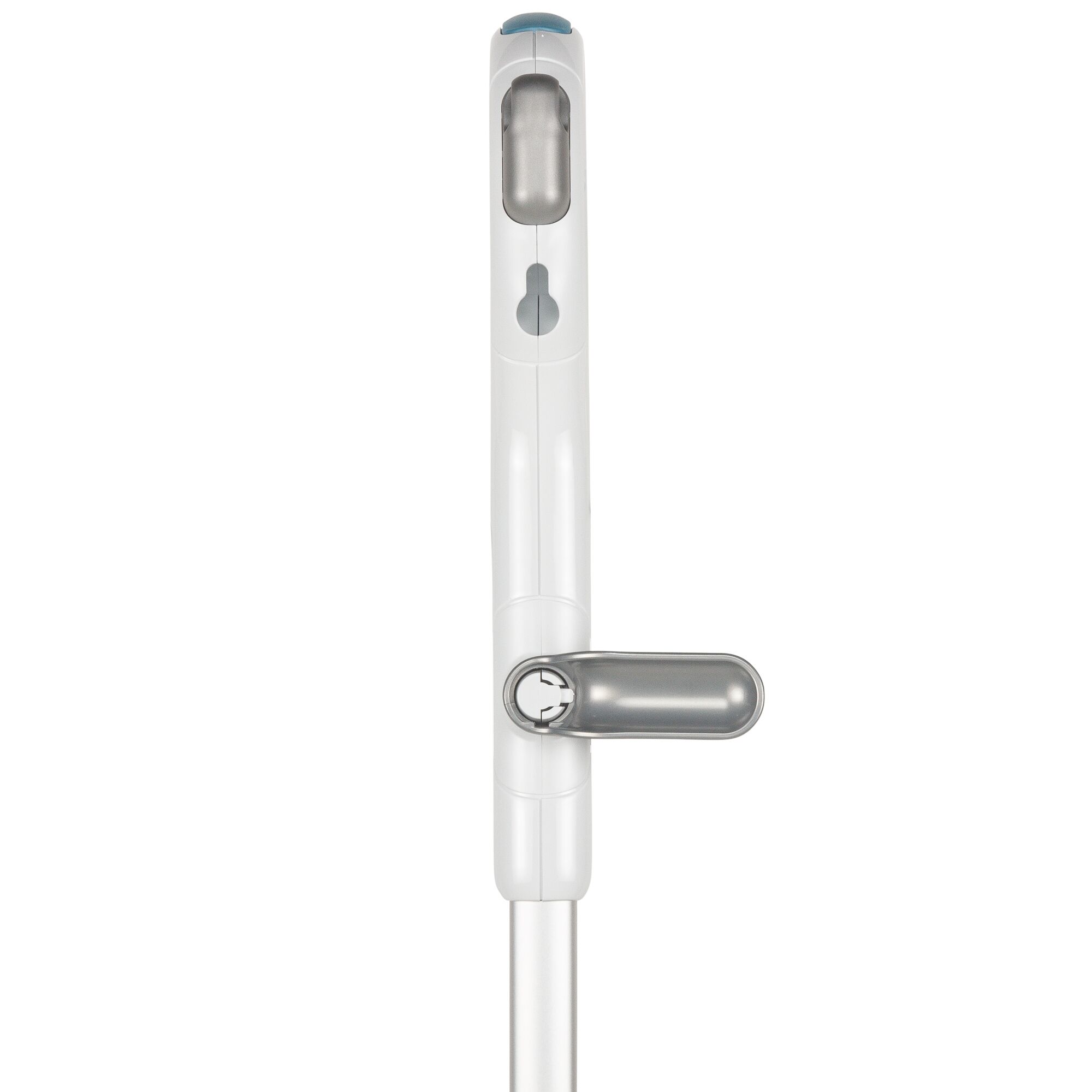 BLACKDECKER FSM1620 steam mop close-up, white and gray handle, front angle on white background.