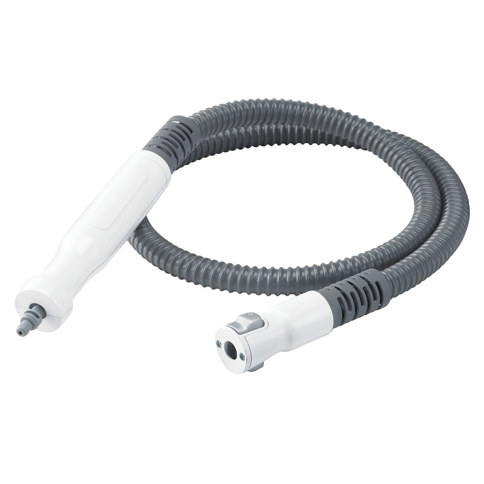 BLACK+DECKER FSMH1300FX steam cleaner flexible hose, white and gray, product photography on white background.
