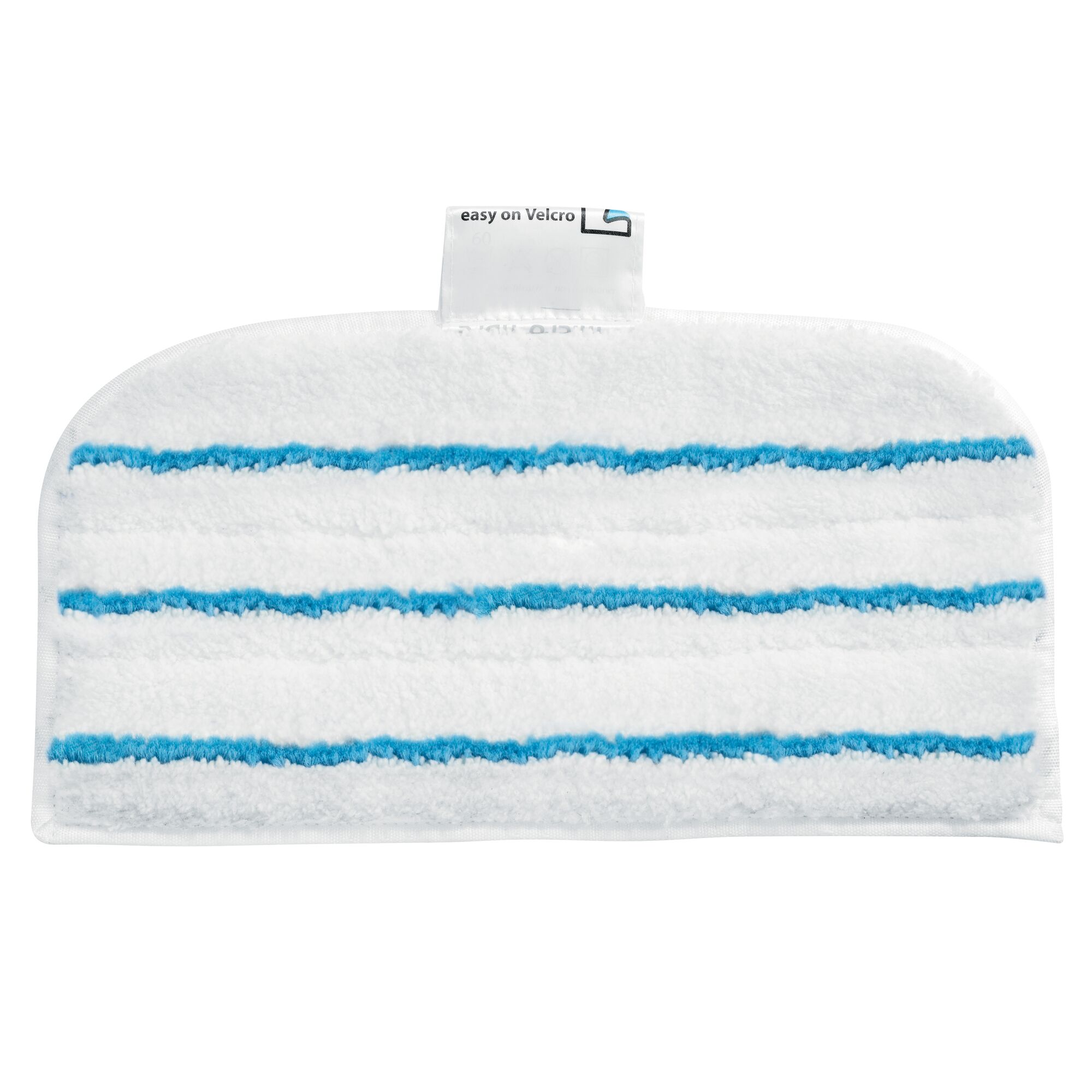 BLACKDECKER FSMH13E5 microfiber mop pad with blue stripes, front view, white background.