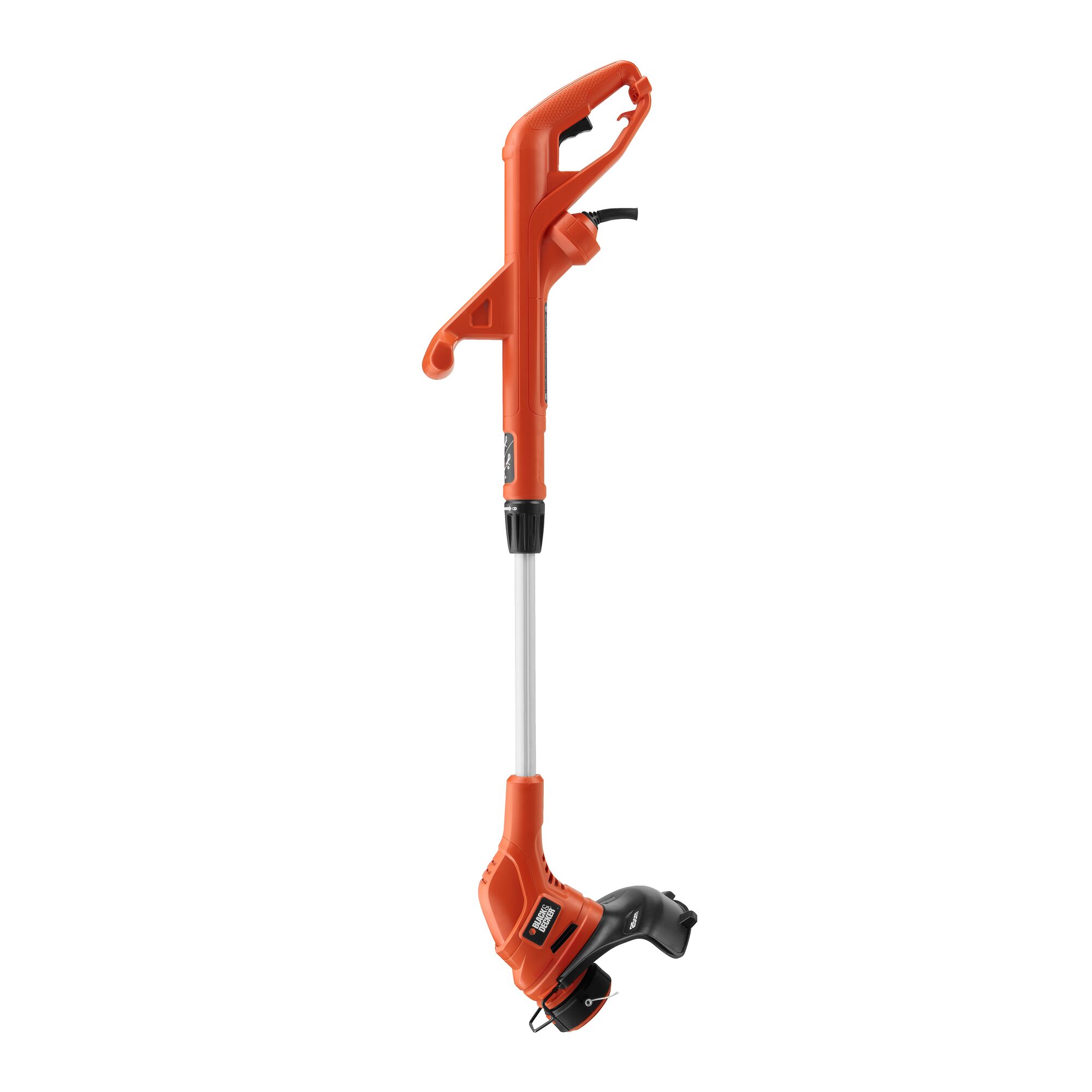 BLACKDECKER grass trimmer GL4525CM orange and black, side angle photo, on white background.