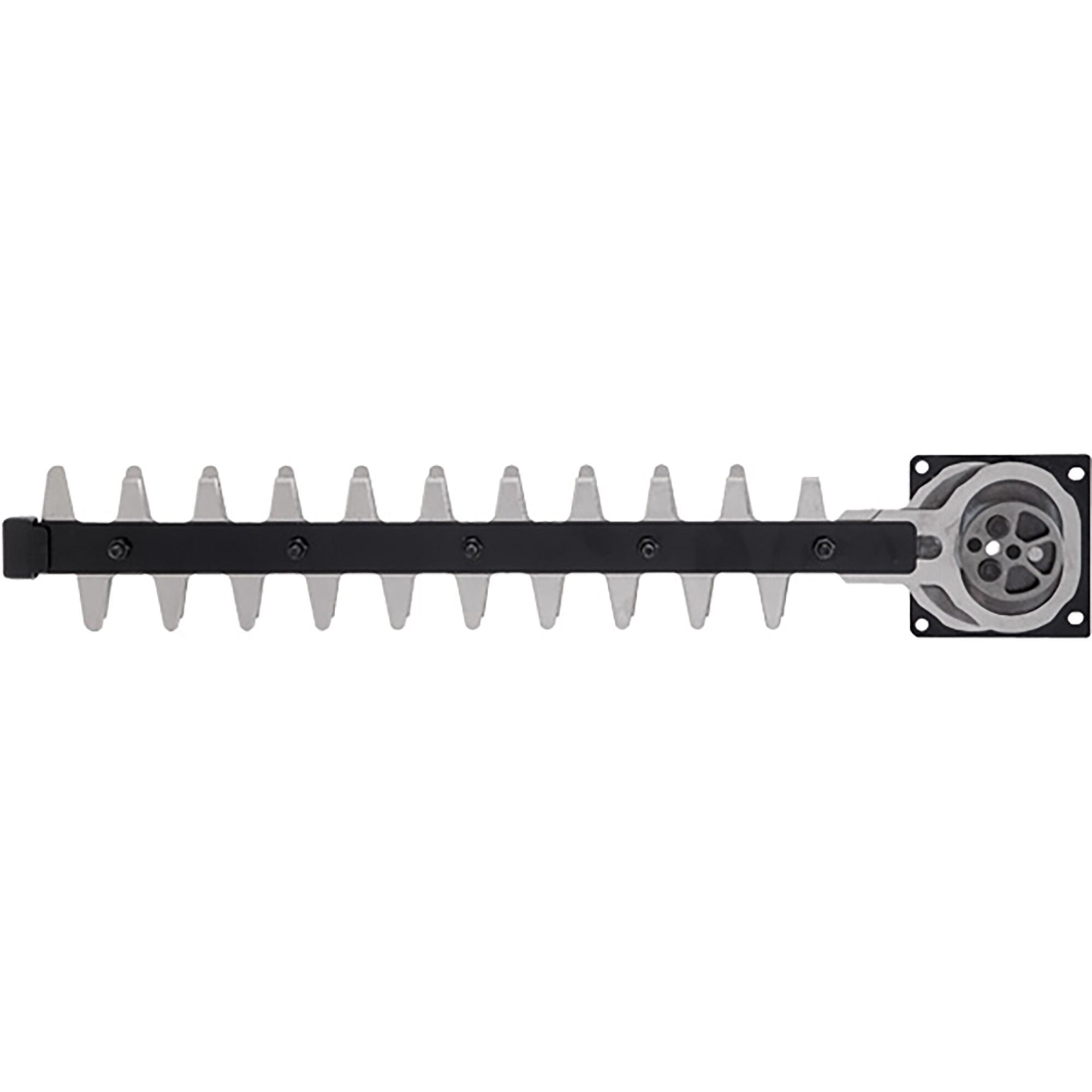 BLACKDECKER GS260H hedge trimmer blade, straight angle, silver and black metal components on white background.