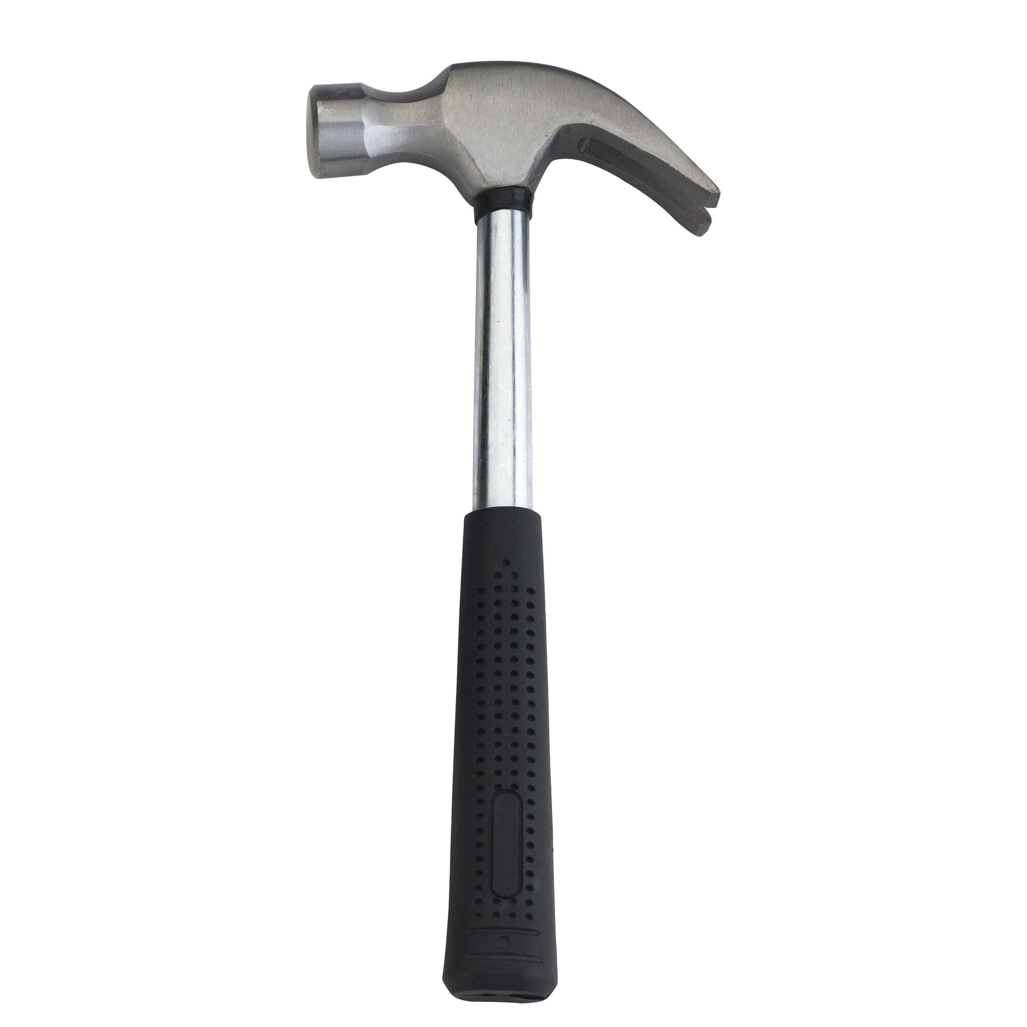 BLACKDECKER claw hammer with black rubber grip, silver shaft, and SKU HD560K, front angle photo.