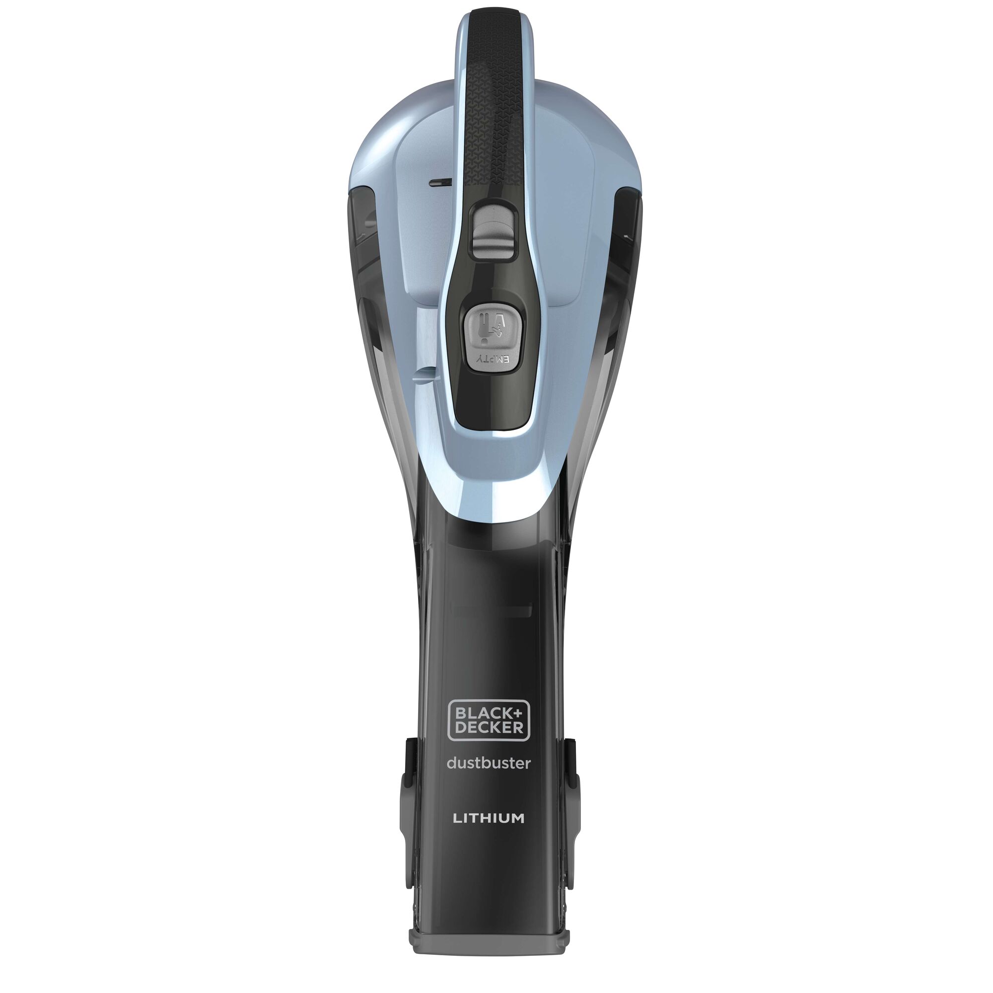 BLACKDECKER HLVA315J32 handheld vacuum, black and blue, top view, white background.