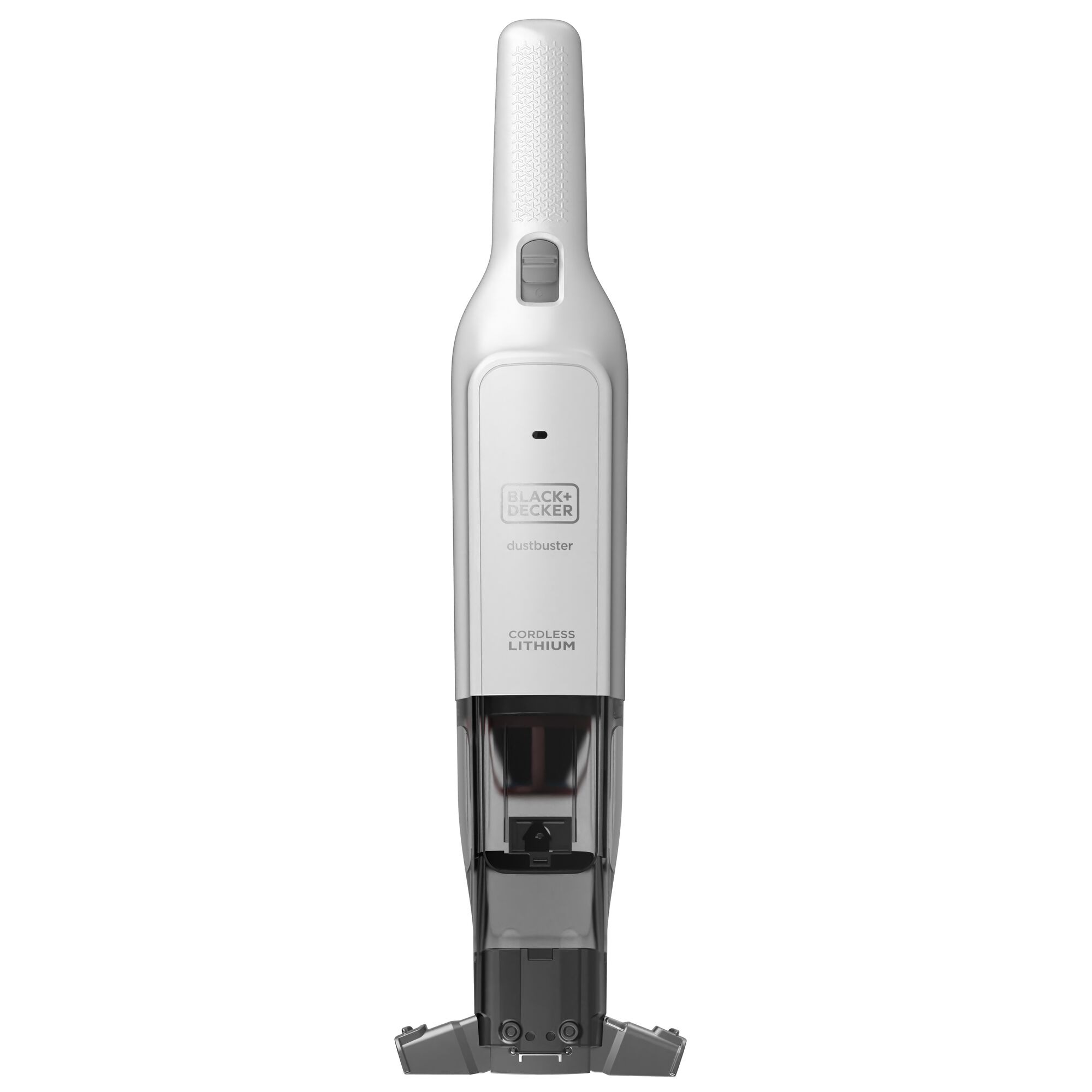 BLACKDECKER HLVC315B cordless lithium dustbuster vacuum, front view on white background.