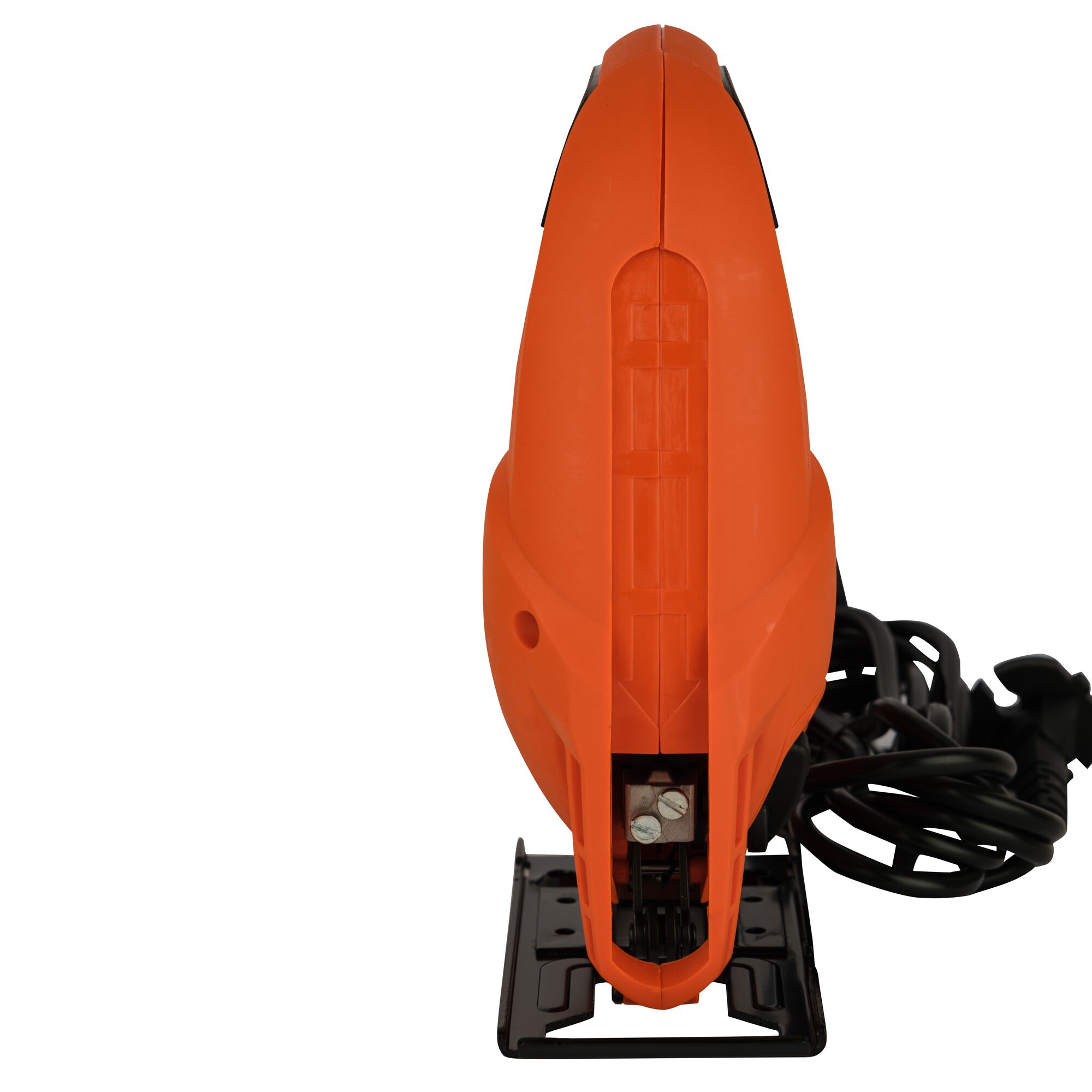 BLACKDECKER KS700PE orange jigsaw front view with cord, power tool photography on white background.