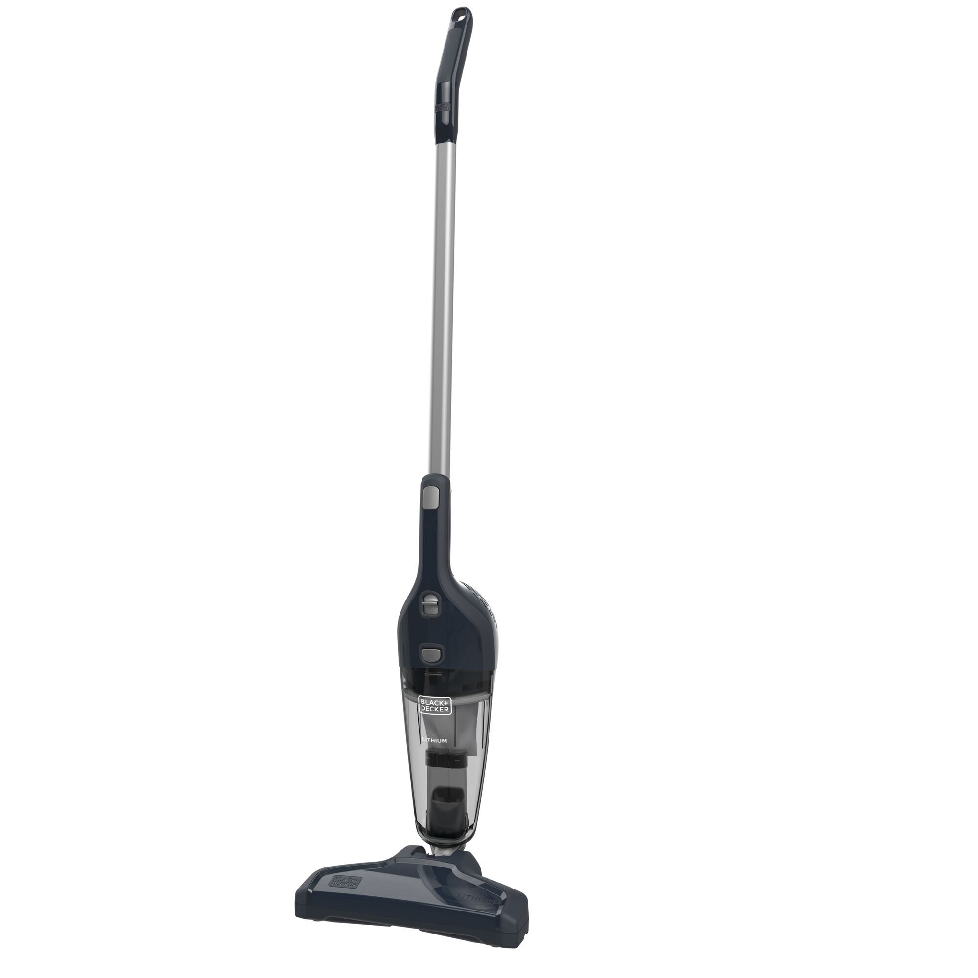 BLACKDECKER NSVA315J stick vacuum cleaner, navy and silver, front angle on white background
