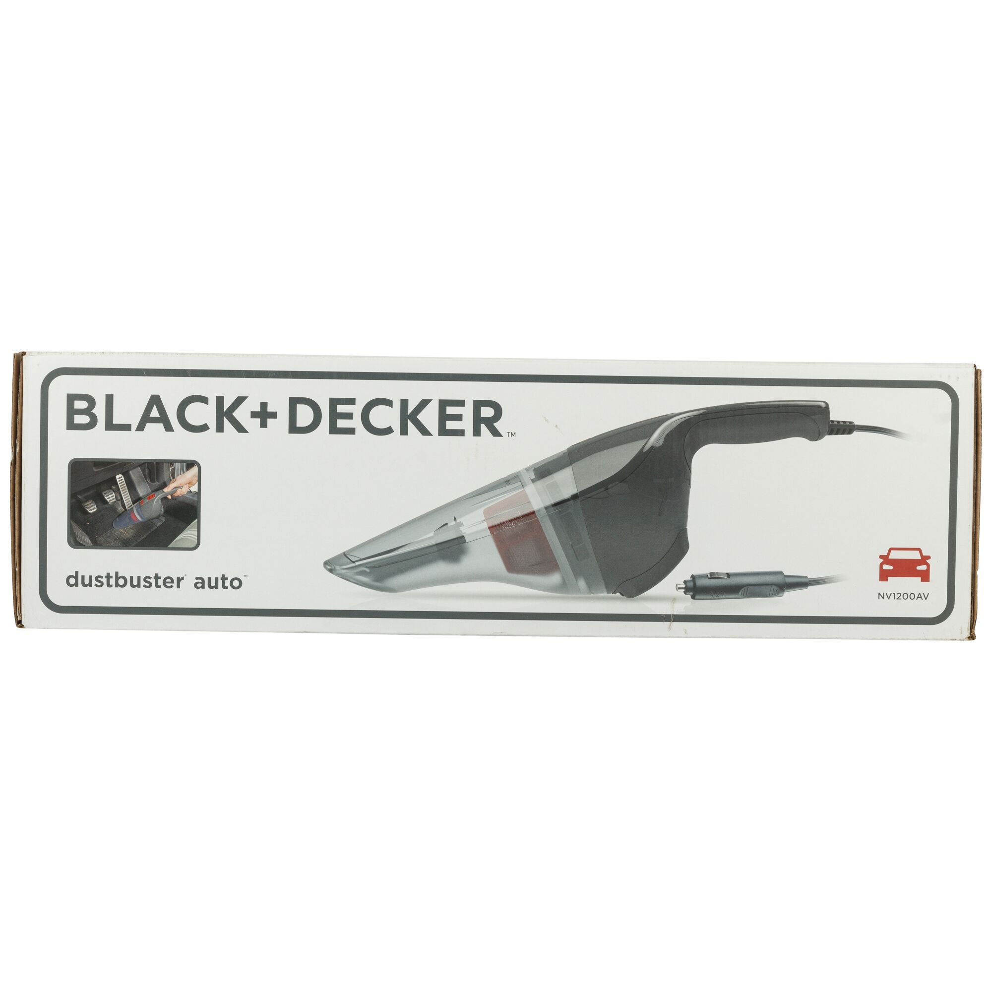 BLACK+DECKER dustbuster auto vacuum NV1200AV box, photo of product side on white background