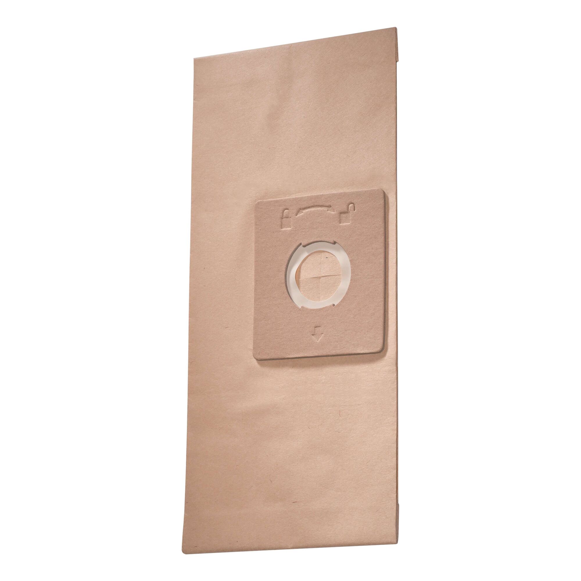 BLACKDECKER PB10 brown paper vacuum bag with plastic collar, product photography, front angle.