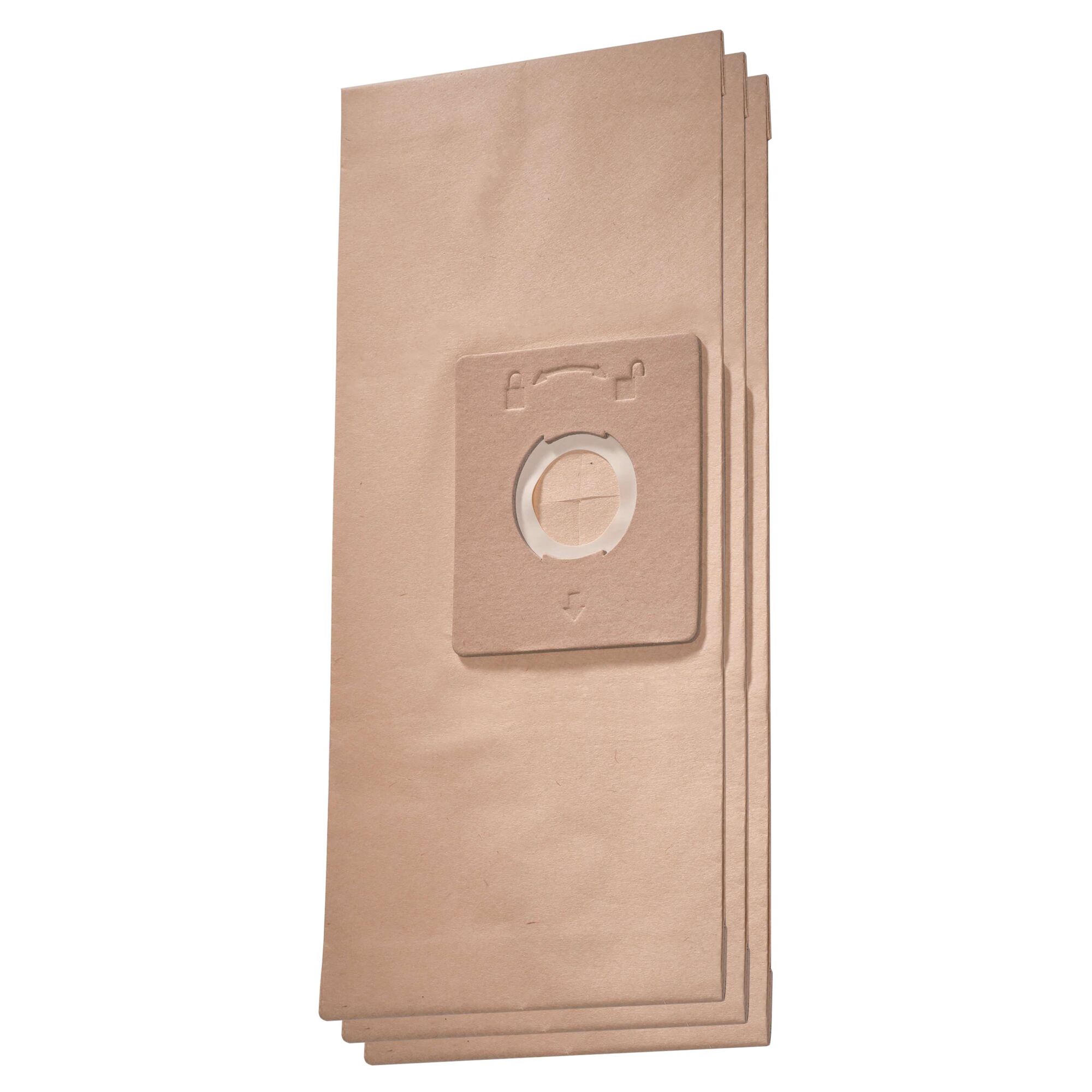 BLACKDECKER PB10 vacuum cleaner paper bags, brown, set of three, front view on white background.