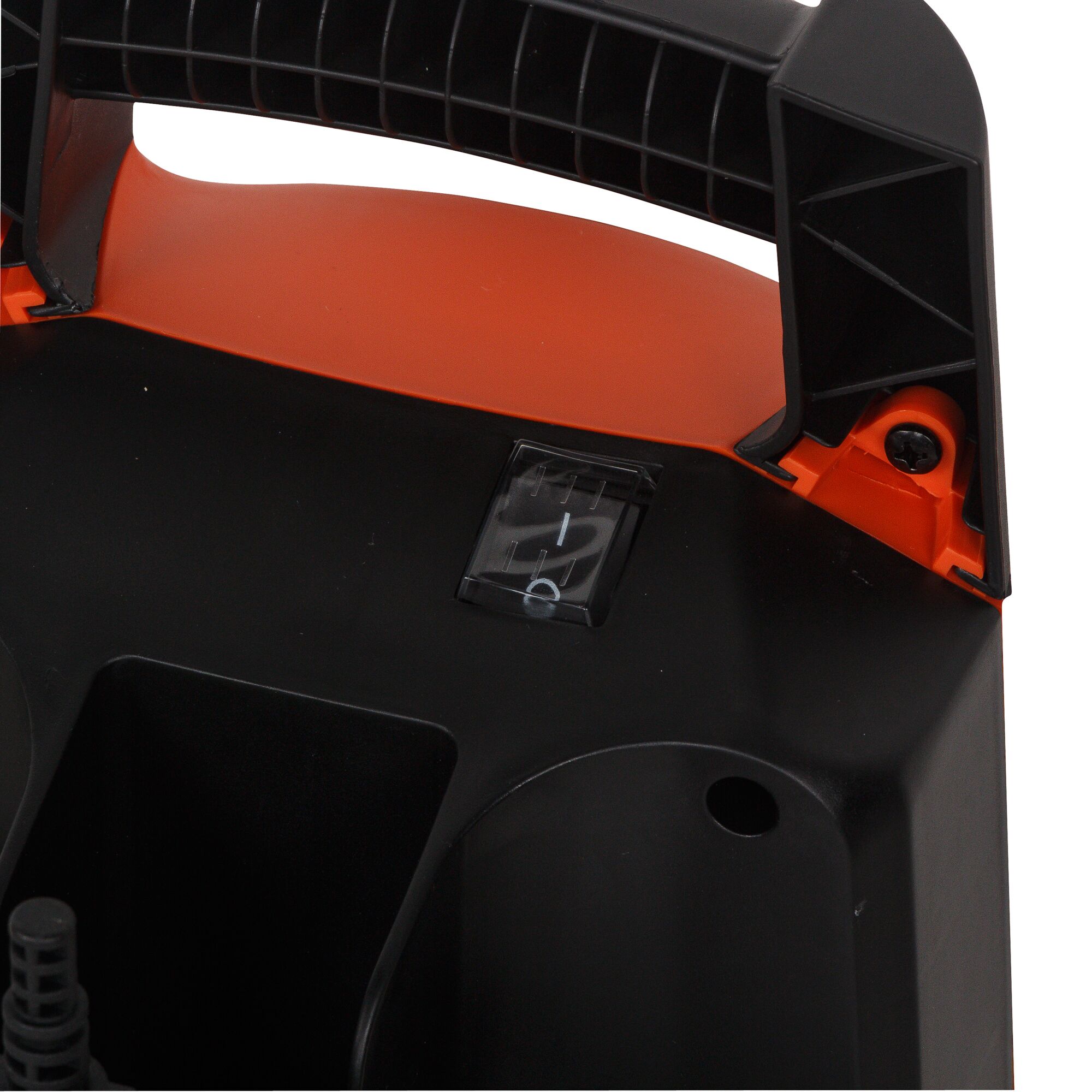 BLACKDECKER PW1370TD pressure washer close-up, black and orange body with visible handle and power switch.