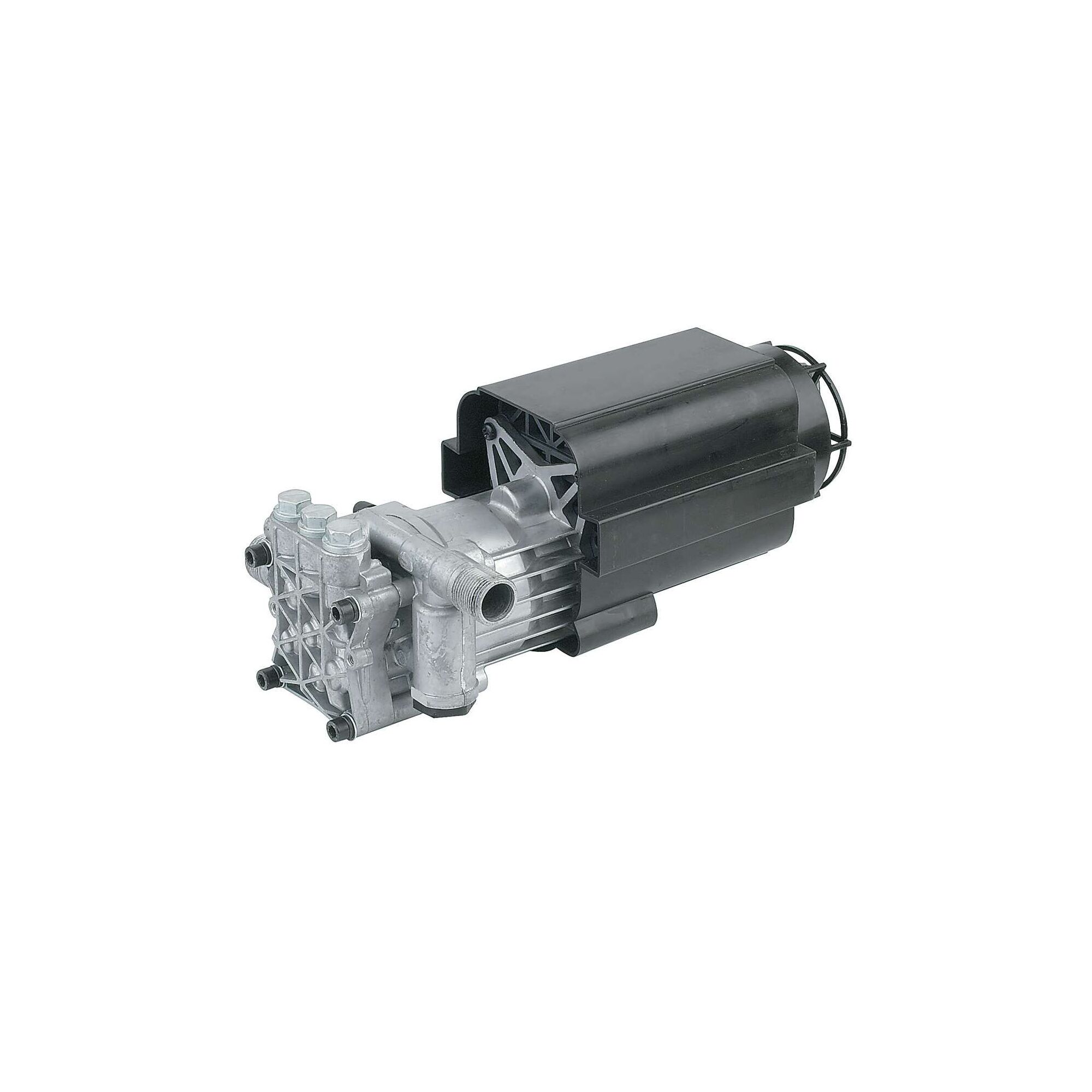 BLACKDECKER PW1400S silver and black pressure washer motor and pump, product side angle on white background.