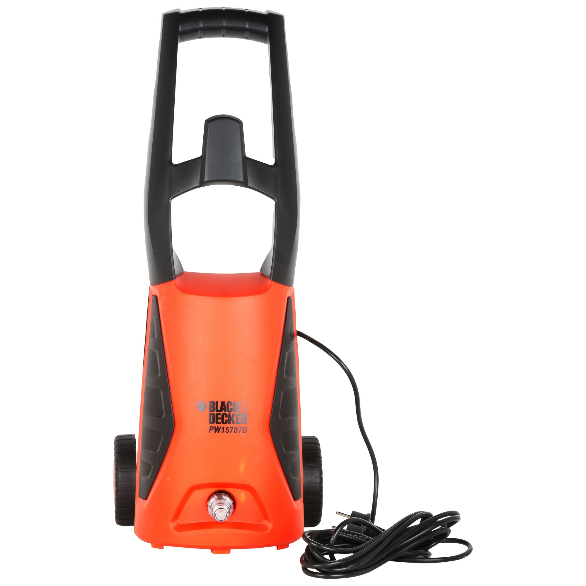 BLACK+DECKER PW1570TD pressure washer, orange and black, front angle, cord visible