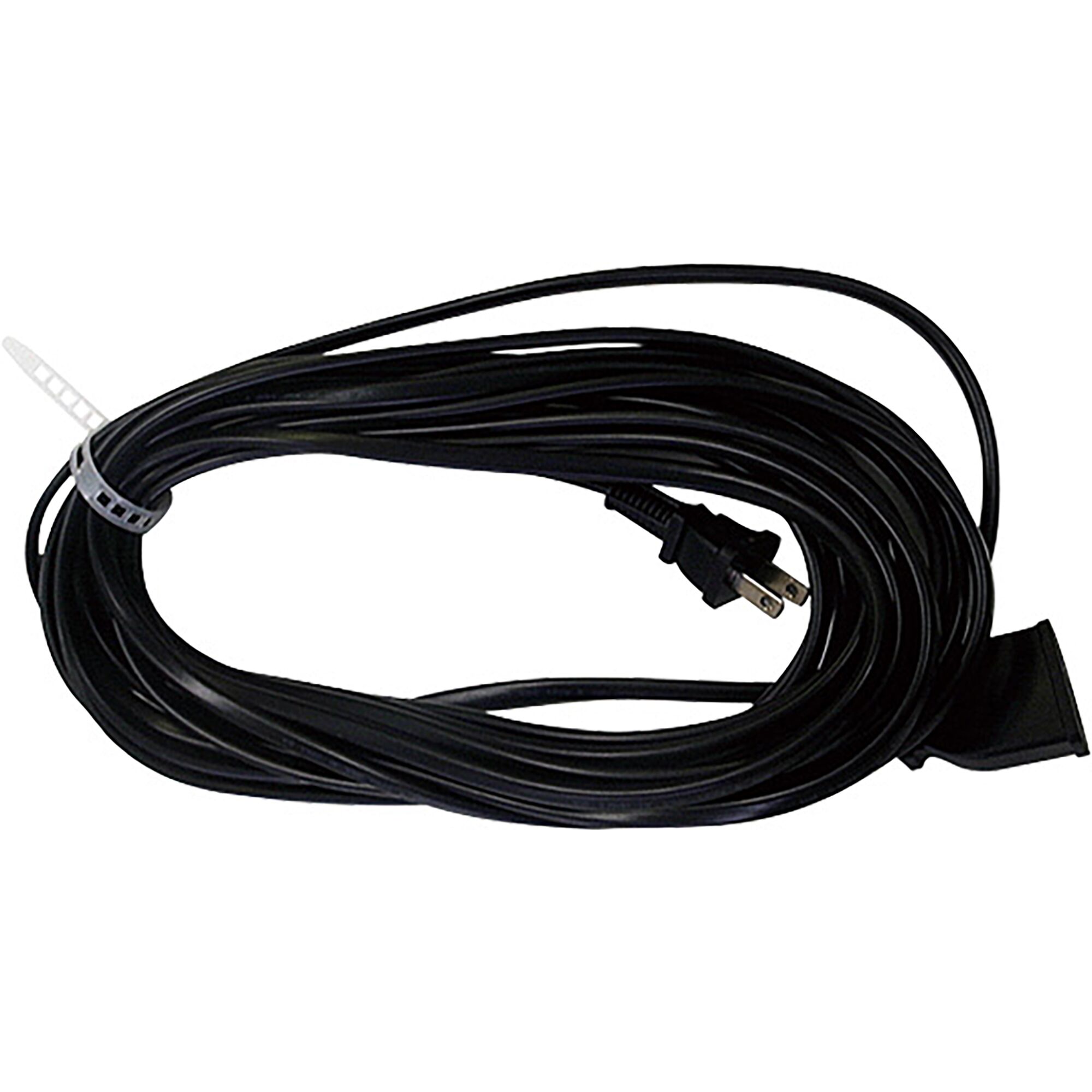 BLACKDECKER SP10 black extension cord, photography, top angle, coiled with plug and tie.