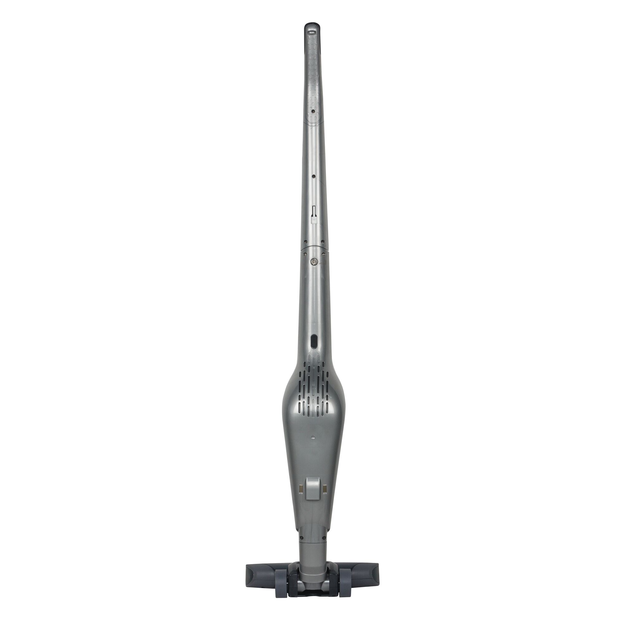 BLACKDECKER SVA420B upright cordless vacuum cleaner, silver finish, front angle, on white background.