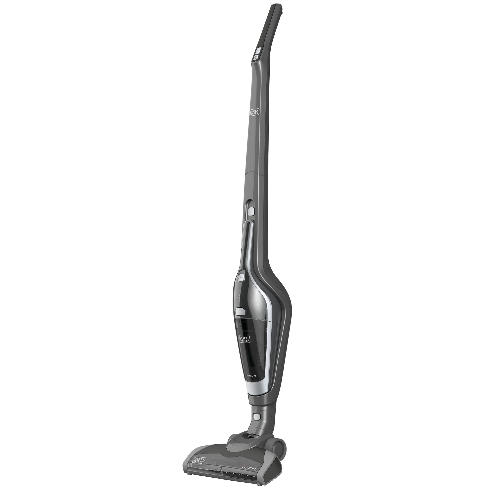 BLACKDECKER SVA420T upright cordless vacuum cleaner, gray color, front angle on white background.