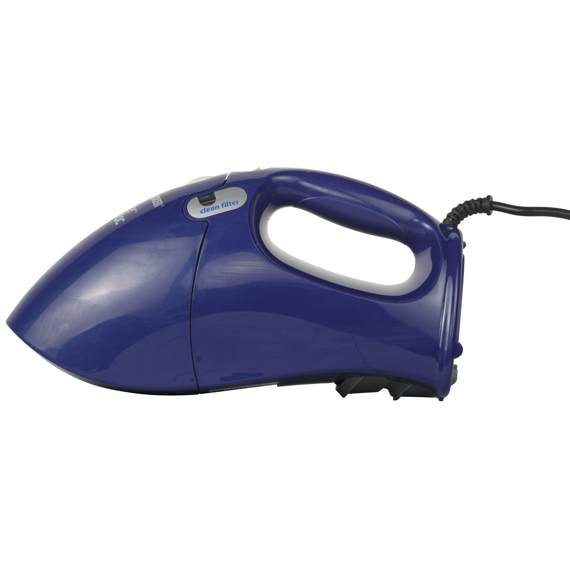 BLACKDECKER VH780 blue handheld vacuum side angle, ergonomic handle and cord visible.
