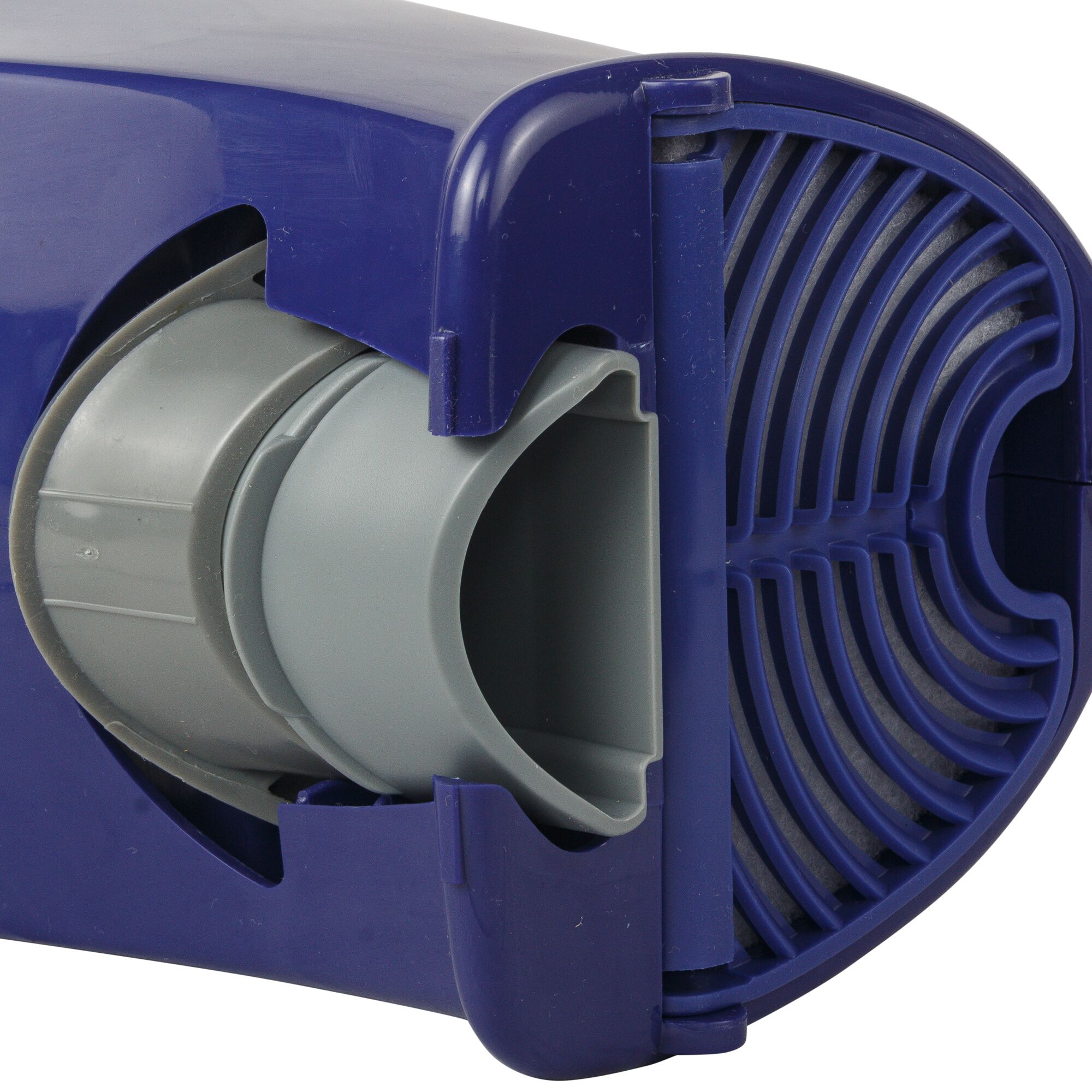 BLACKDECKER VH780 vacuum cleaner nozzle, close-up angle, purple housing and gray connector.