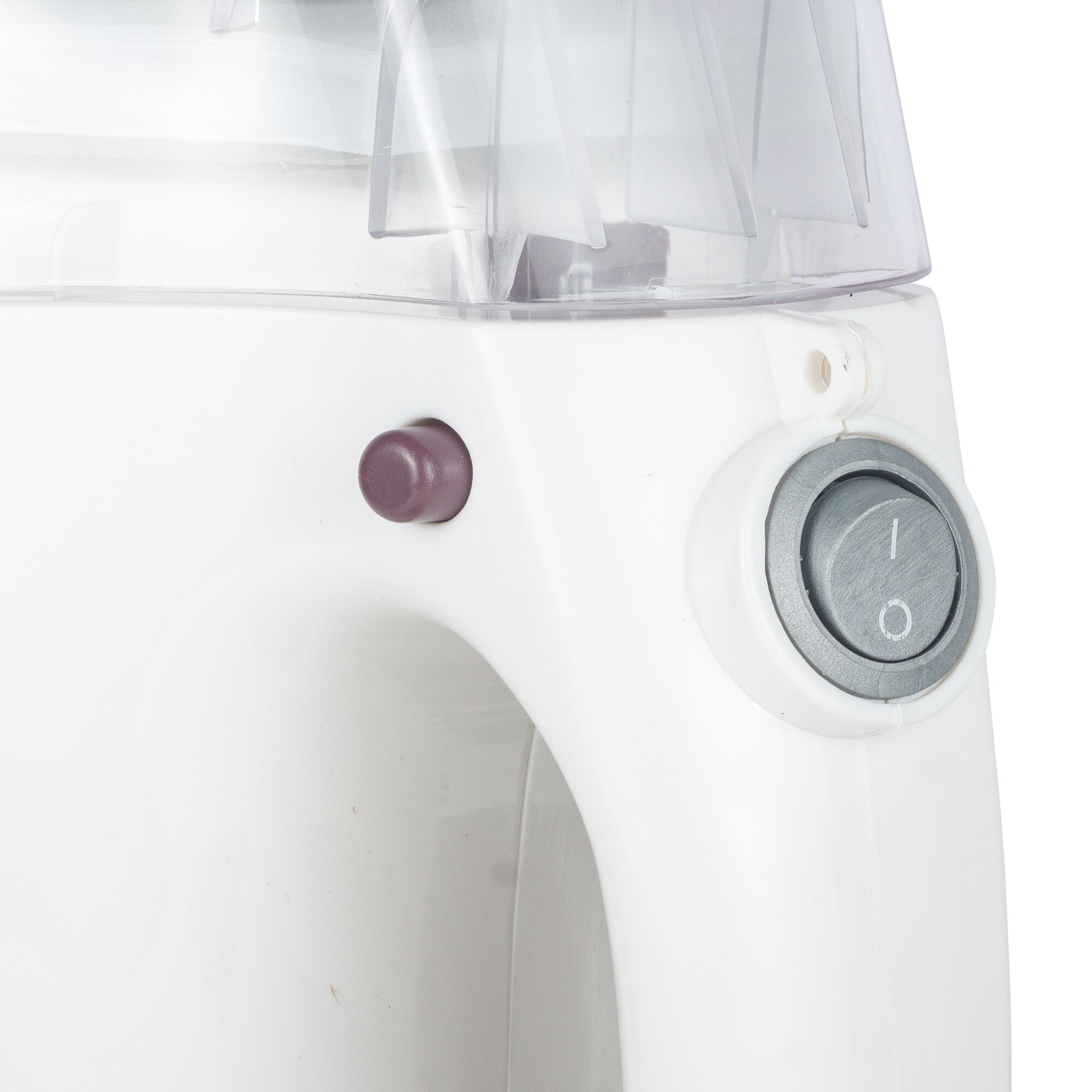 BLACKDECKER VH802 photography of white appliance detail showing button and switch, side angle