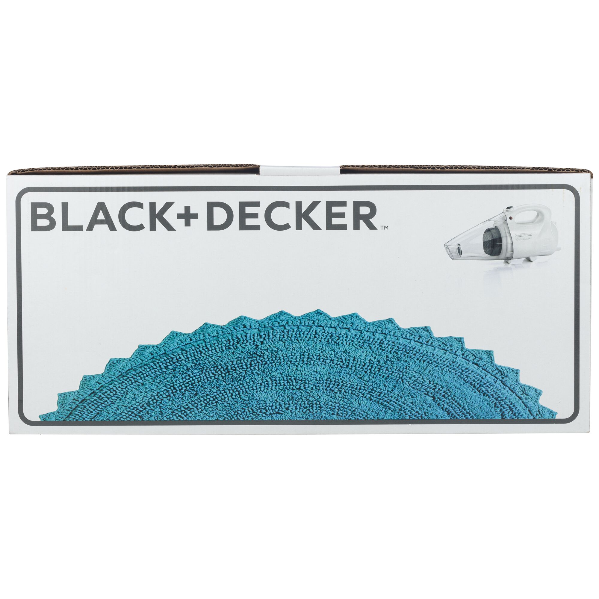 BLACK+DECKER VH802 box front view, features a handheld vacuum and blue textured circle design.